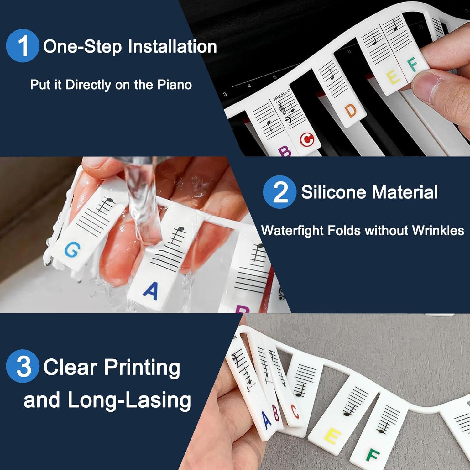 Cubiertas de Teclas de Piano Silicona Zufecy 88 Teclas Colorido
