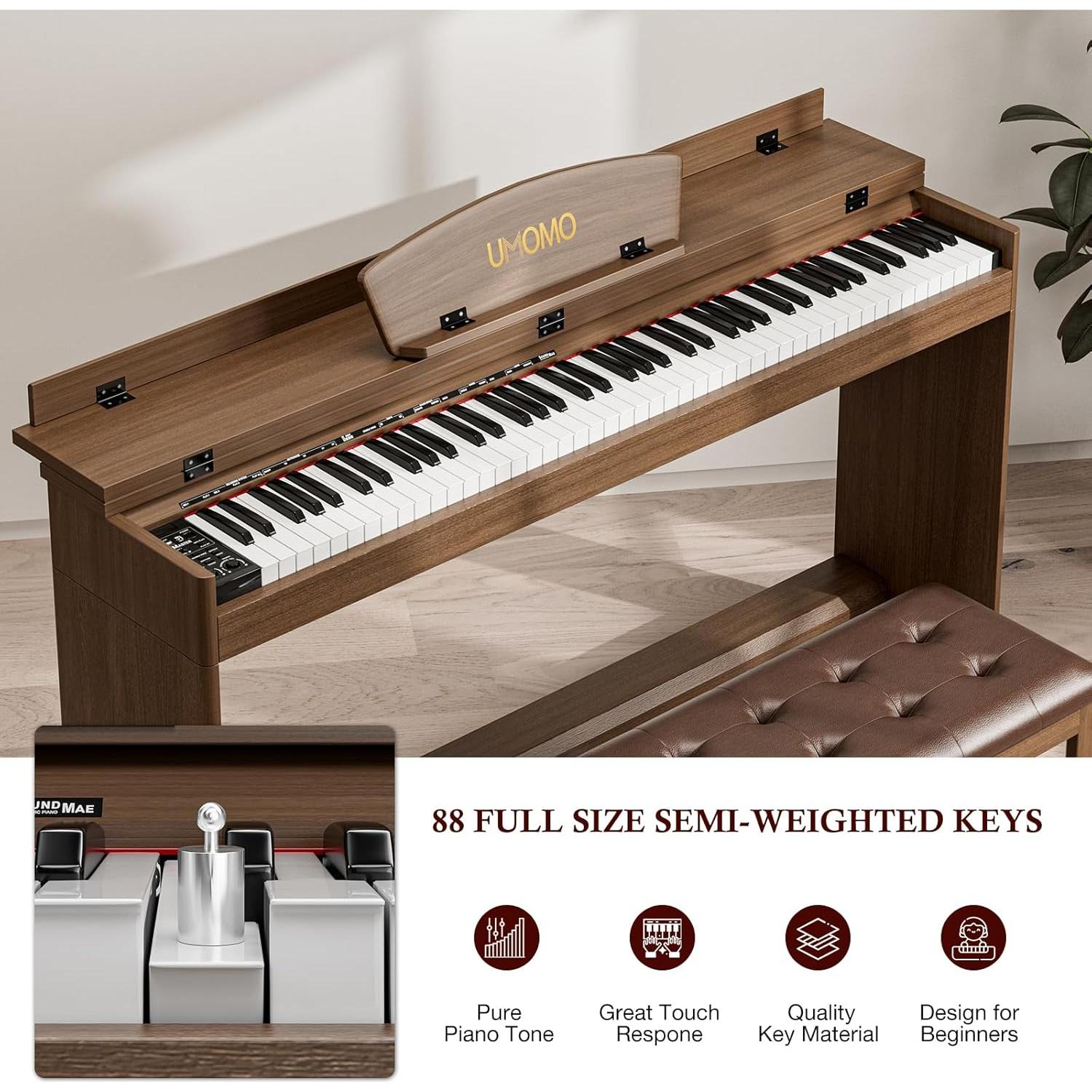 Teclado Piano Digital UMOMO U-710 88 Teclas con Pedales y Soporte