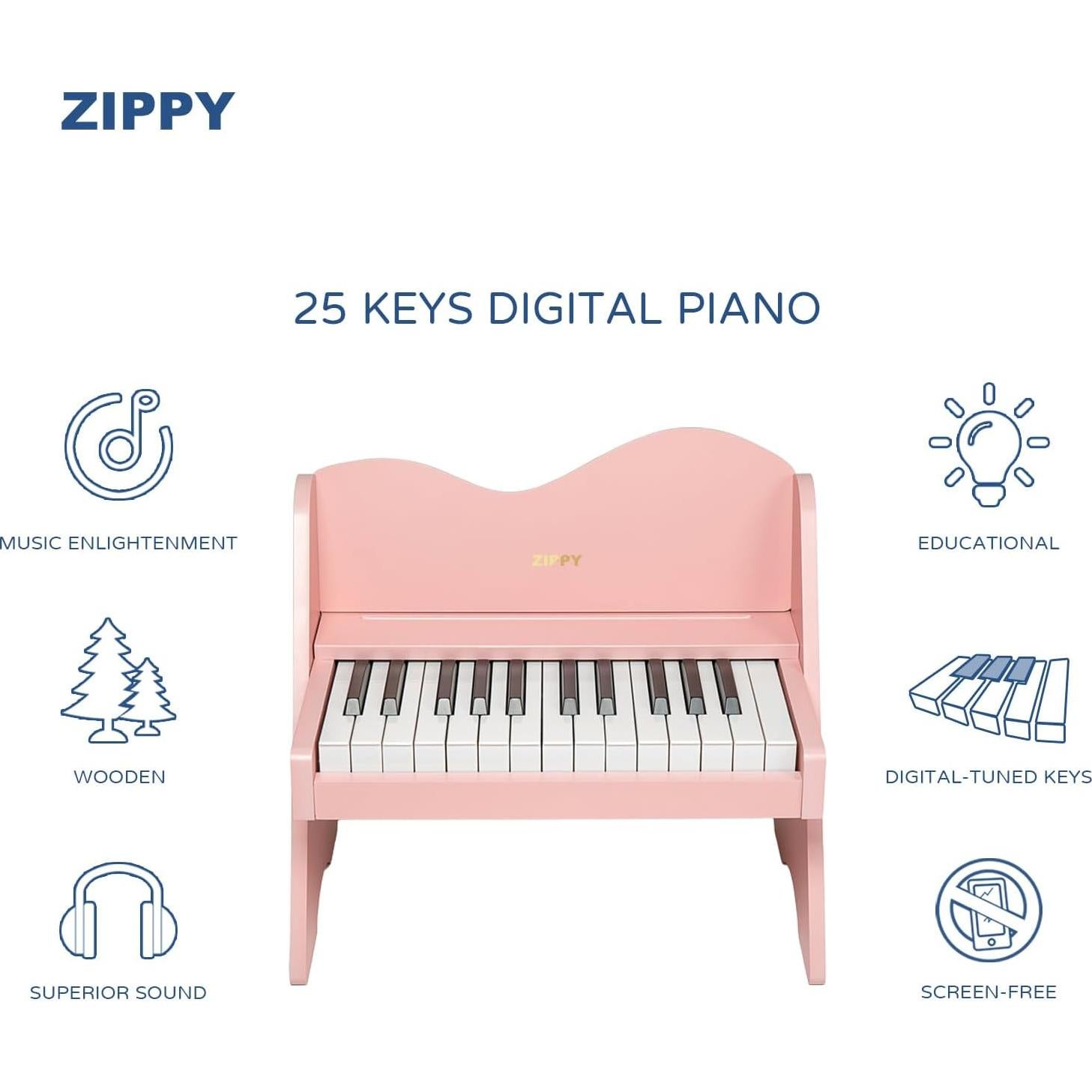Piano Digital ZIPPY para Niños 25 Teclas Rosa Educativo