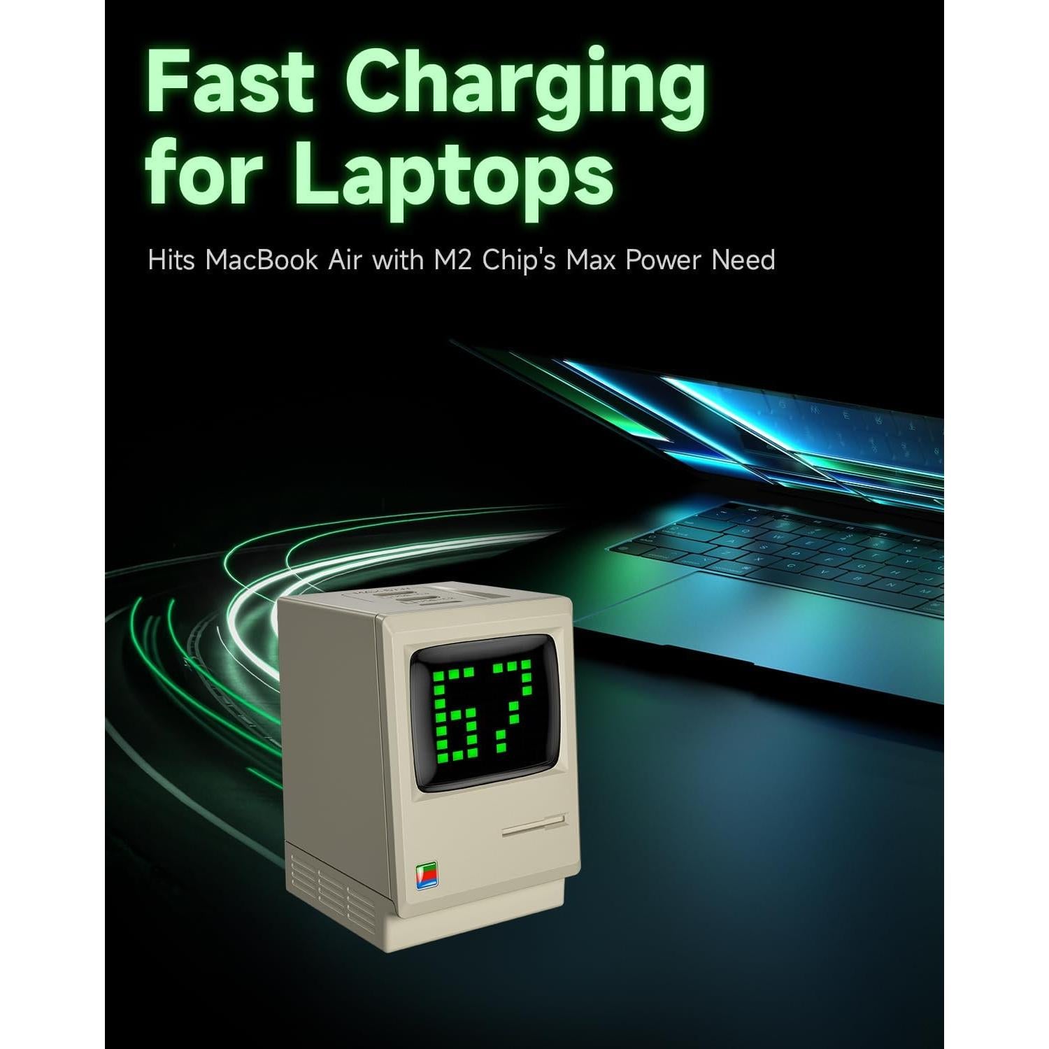 Cargador USB C Sharge 67W 3 Puertos Retro con Pantalla