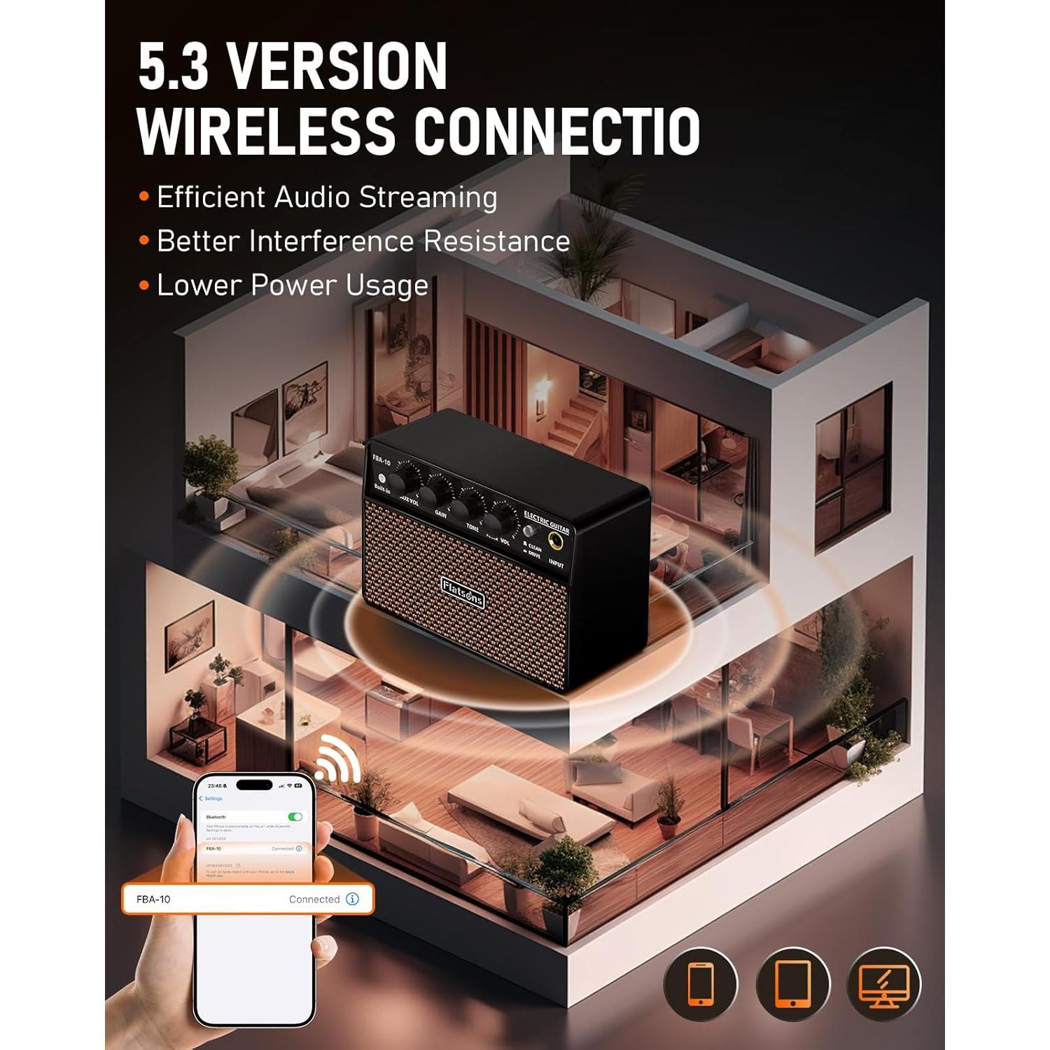 Amplificador de guitarra FBA-10 Flatsons 10W portátil USB-C