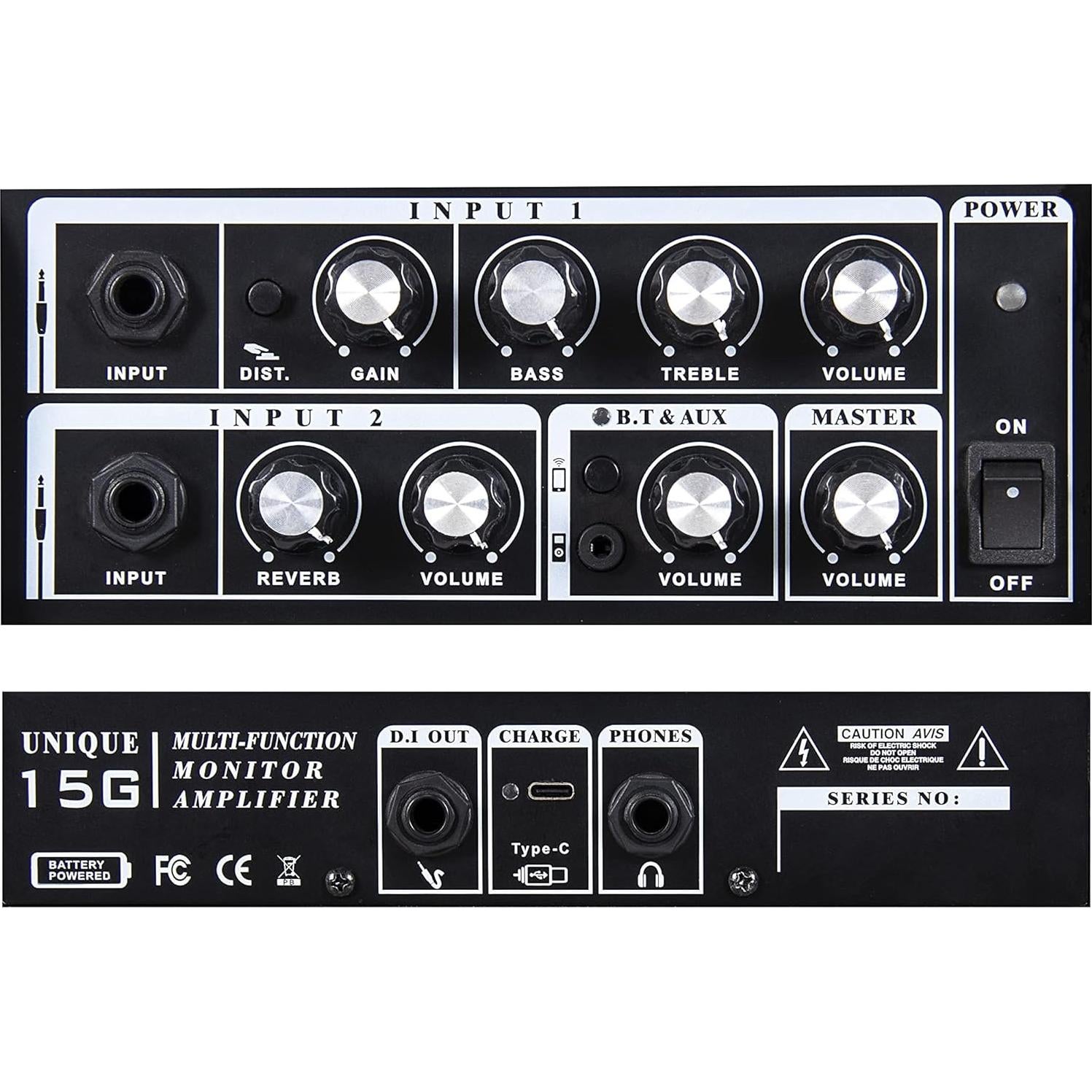 Amplificador de guitarra eléctrica/acústica UNIQUE 15G 15W Bluetooth