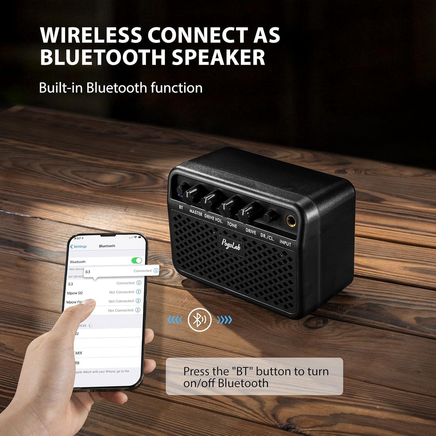 Mini Amplificador de Guitarra Portátil 5W S3 Bluetooth Negro