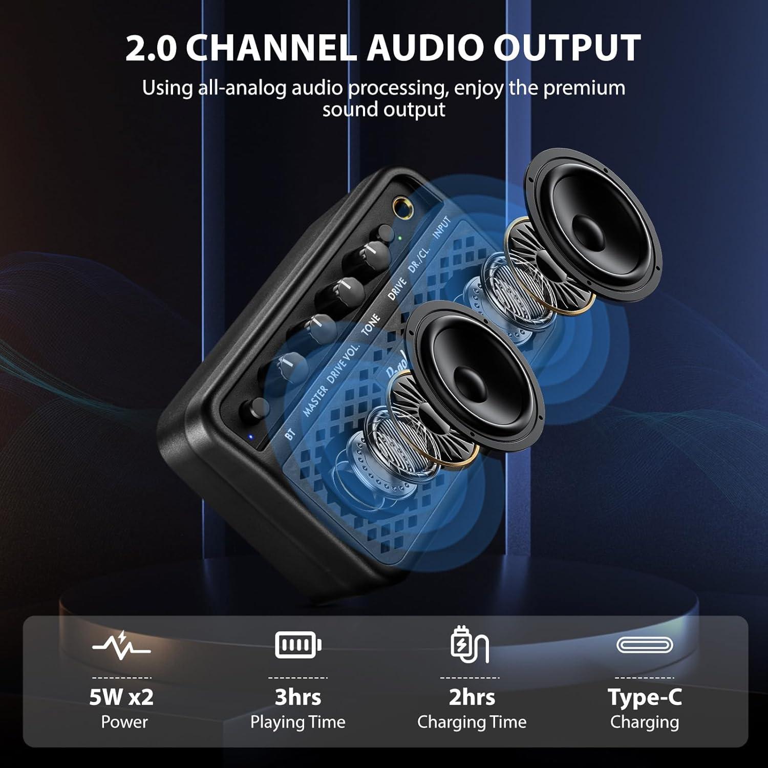 Mini Amplificador de Guitarra Portátil 5W S3 Bluetooth Negro