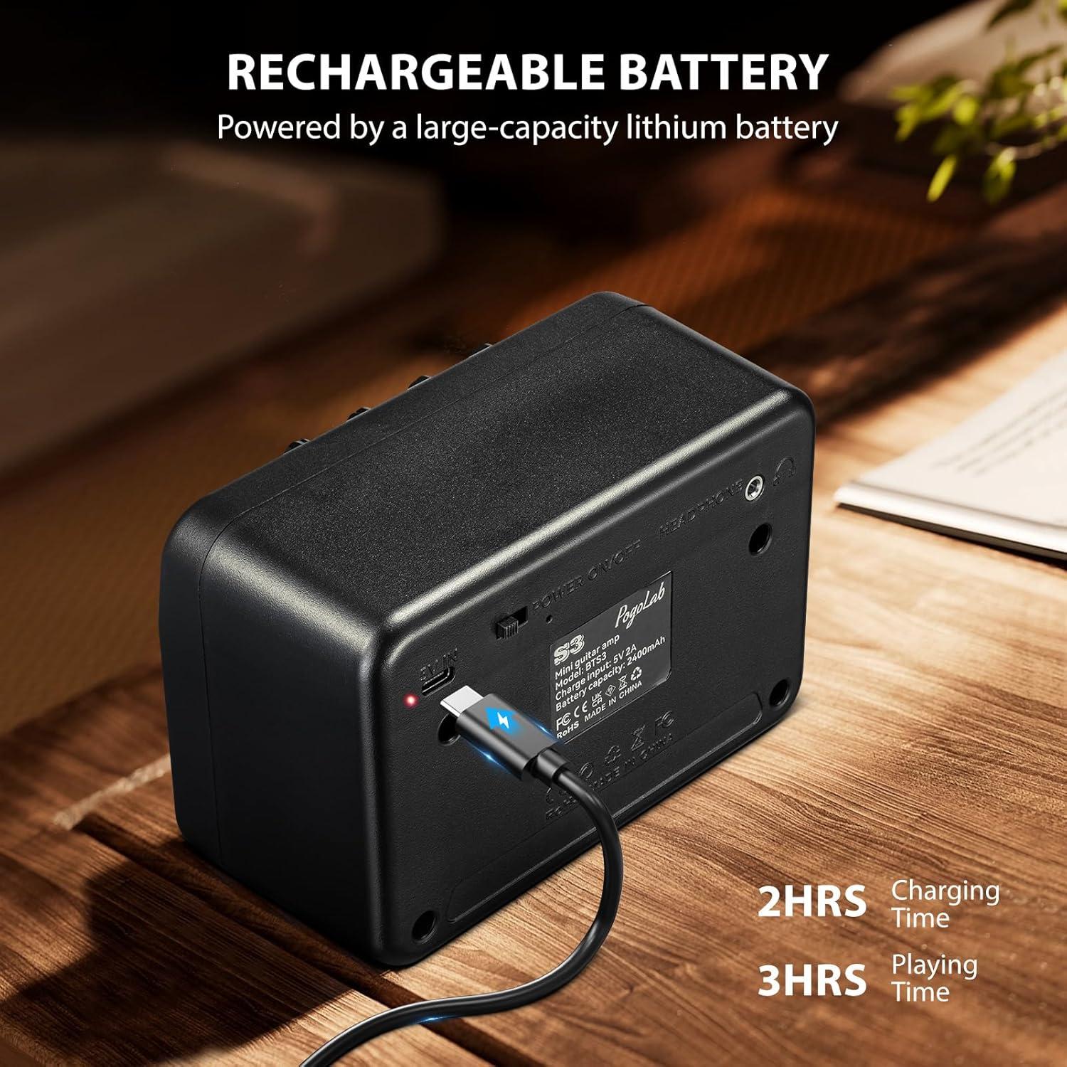 Mini Amplificador de Guitarra Portátil 5W S3 Bluetooth Negro