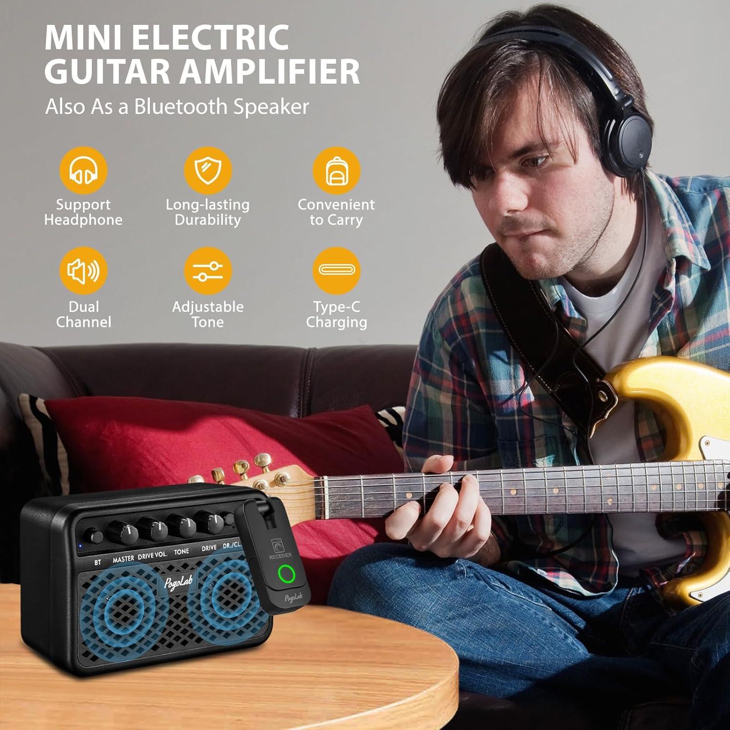 Mini Amplificador de Guitarra Portátil 5W S3 Bluetooth Negro