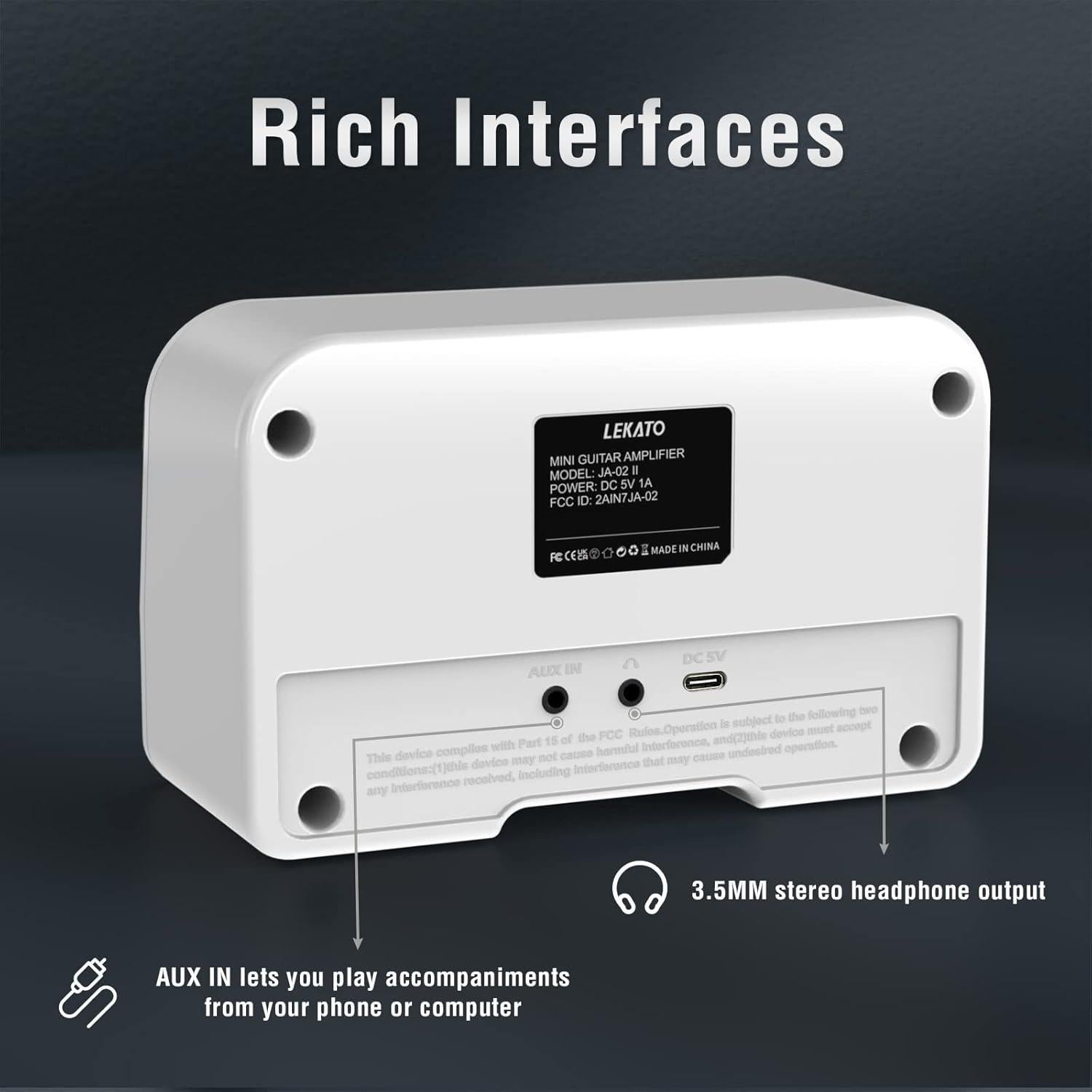 Amplificador de Guitarra LEKATO 5W Recargable Bluetooth Blanco