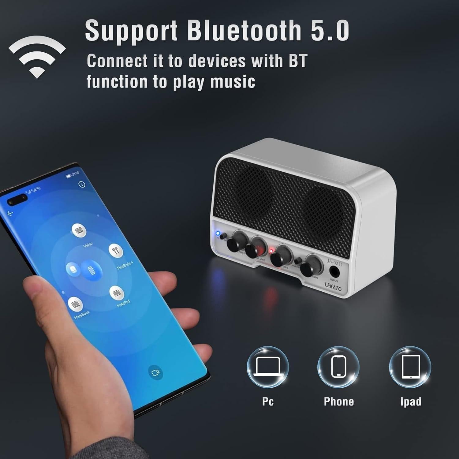 Amplificador de Guitarra LEKATO 5W Recargable Bluetooth Blanco