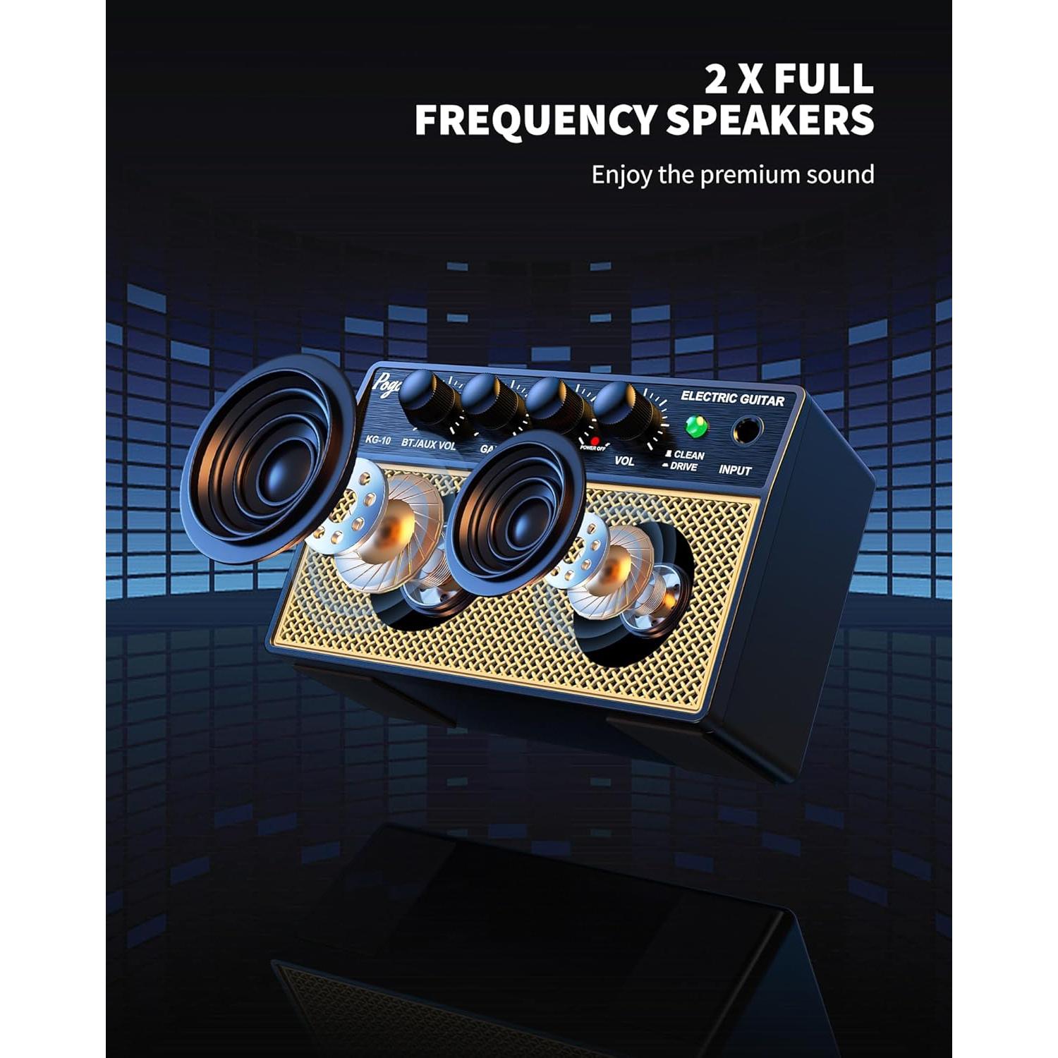 Amplificador de Guitarra Mini 10W Recargable Bluetooth Negro Amarillo