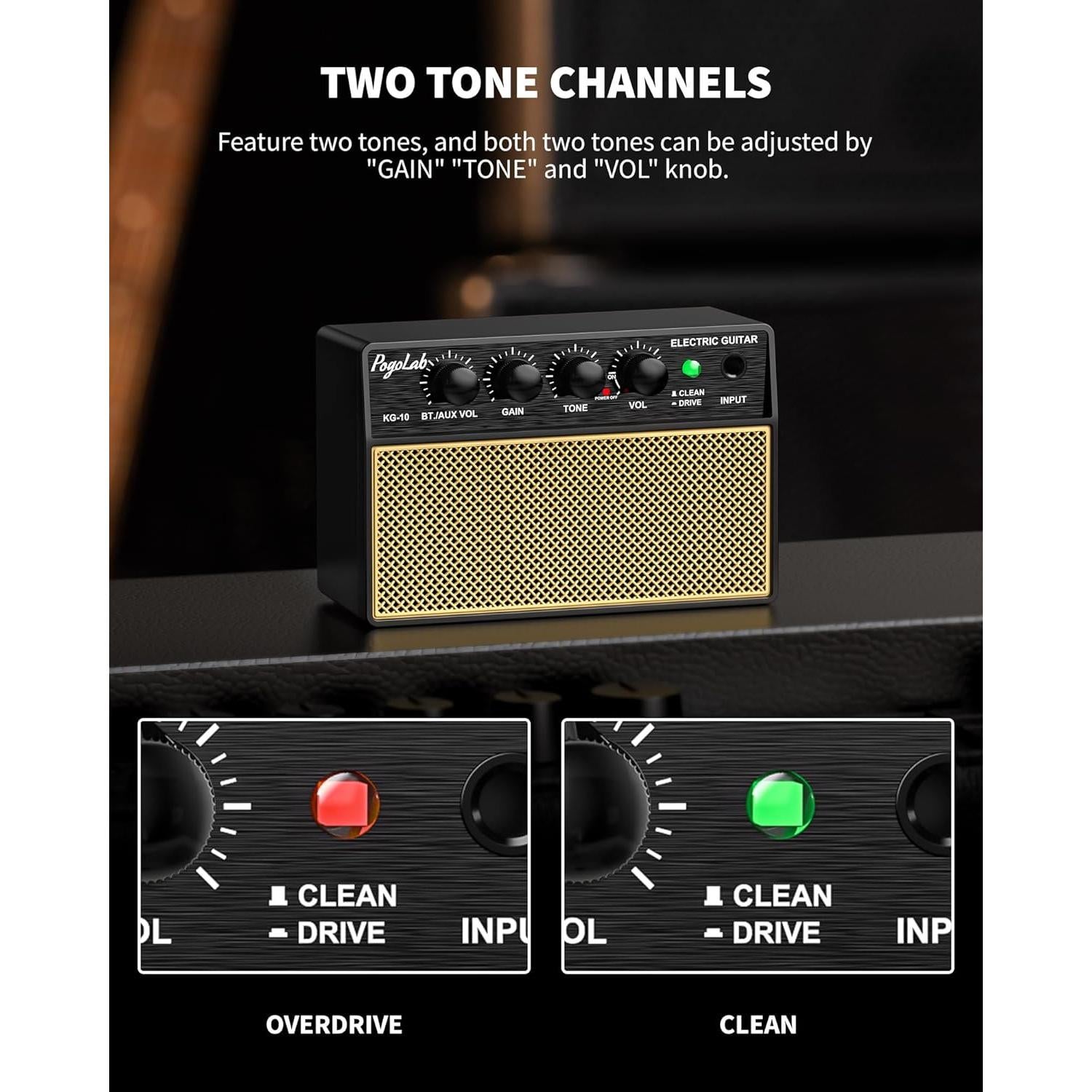 Amplificador de Guitarra Mini 10W Recargable Bluetooth Negro Amarillo