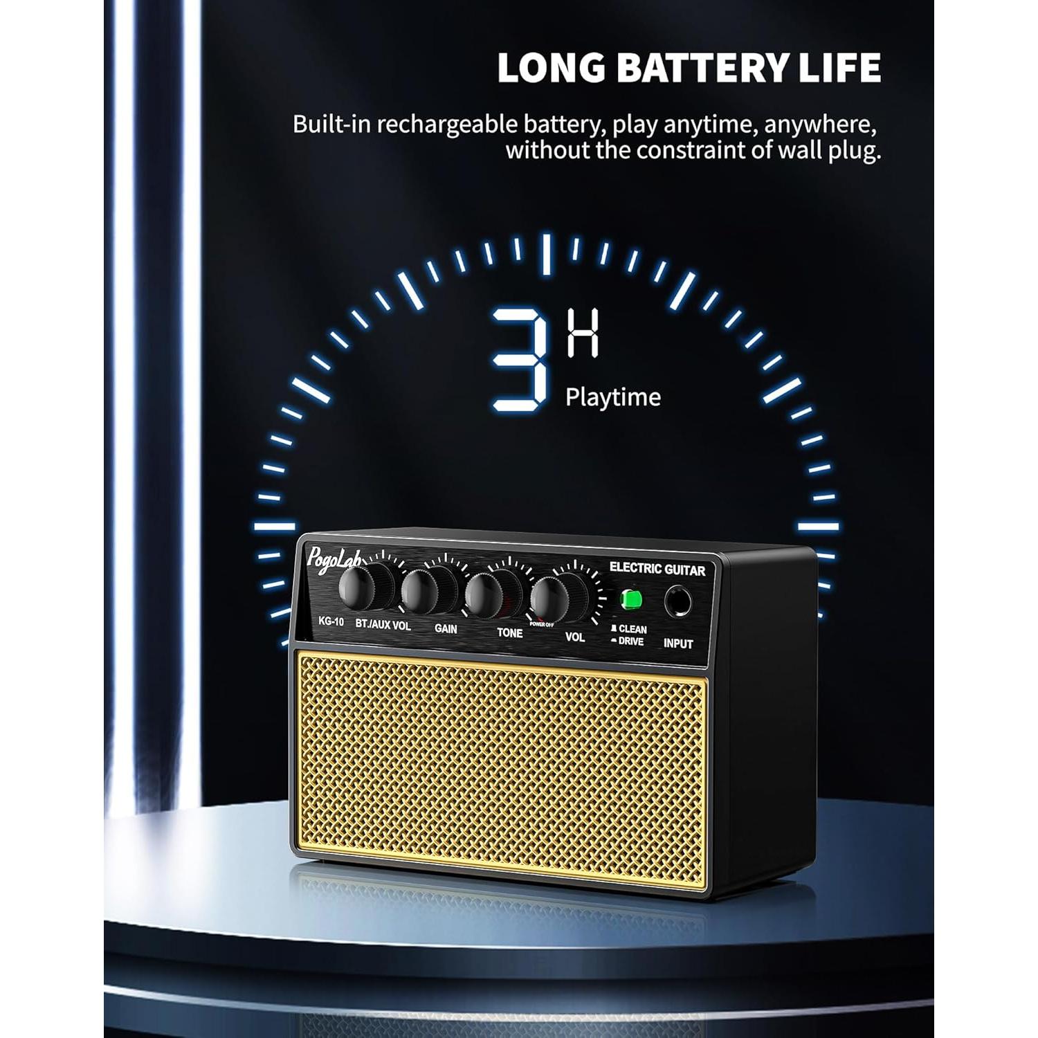 Amplificador de Guitarra Mini 10W Recargable Bluetooth Negro Amarillo