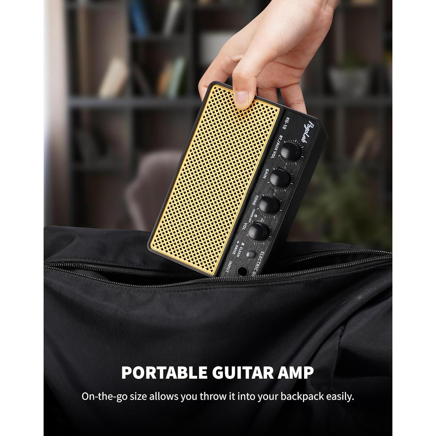 Amplificador de Guitarra Mini 10W Recargable Bluetooth Negro Amarillo