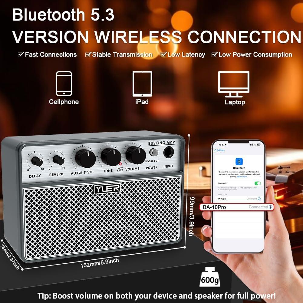 Amplificador de Guitarra Yuer BA-10Pro 10W Portátil con Efectos
