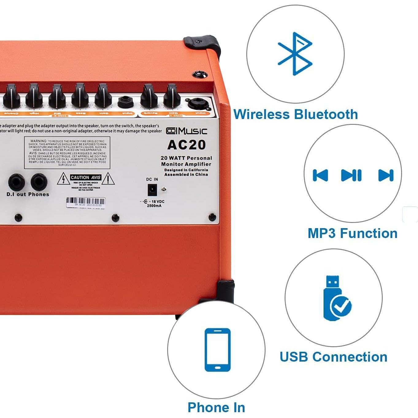 Amplificador Acústico Bluetooth COOLMUSIC AC20 20W 2 Canales