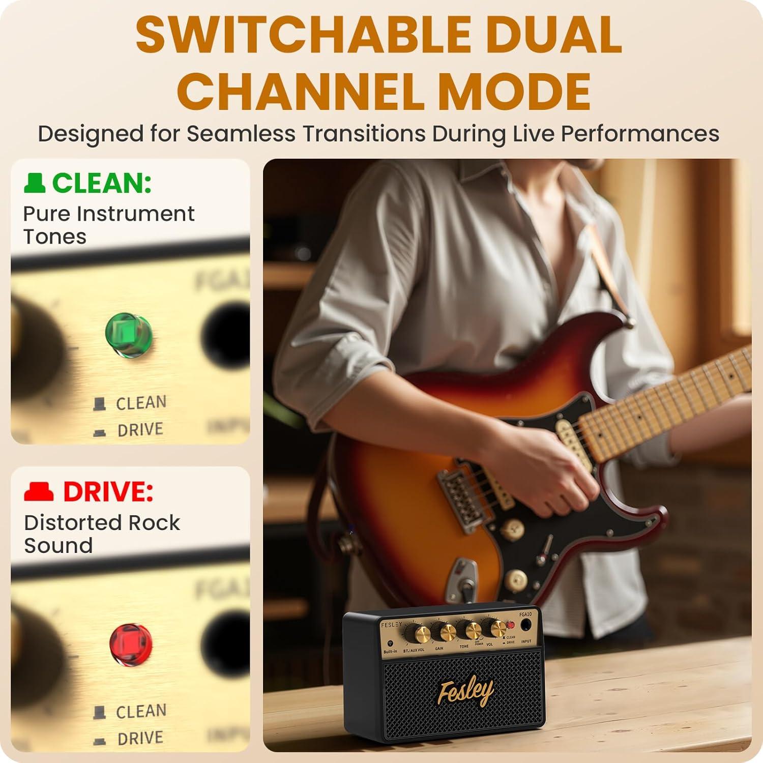 Amplificador de guitarra Fesley FGA10 10W Bluetooth portátil