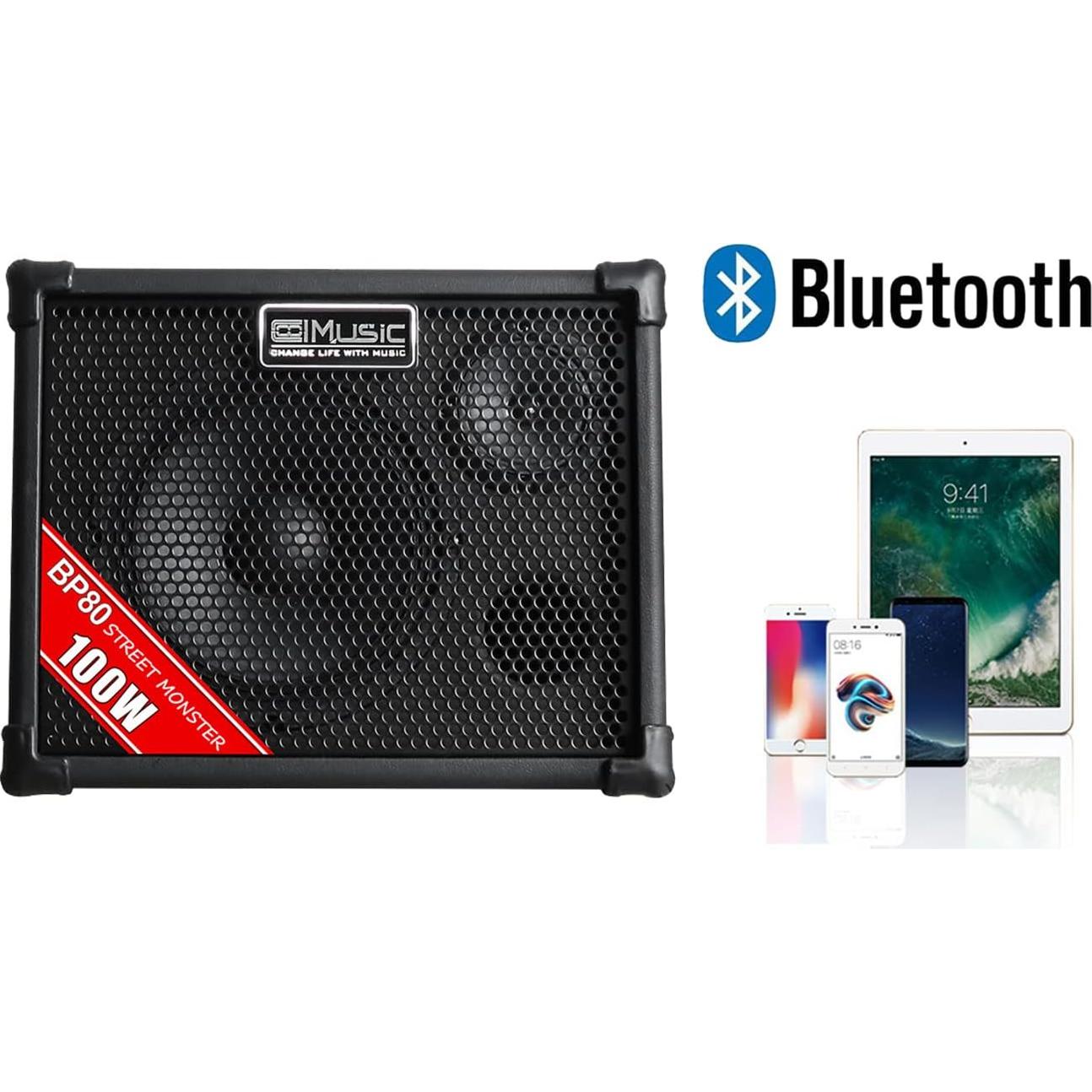 Amplificador Acústico Coolmusic BP80 - 100W, 6 Entradas, Bluetooth, Negro