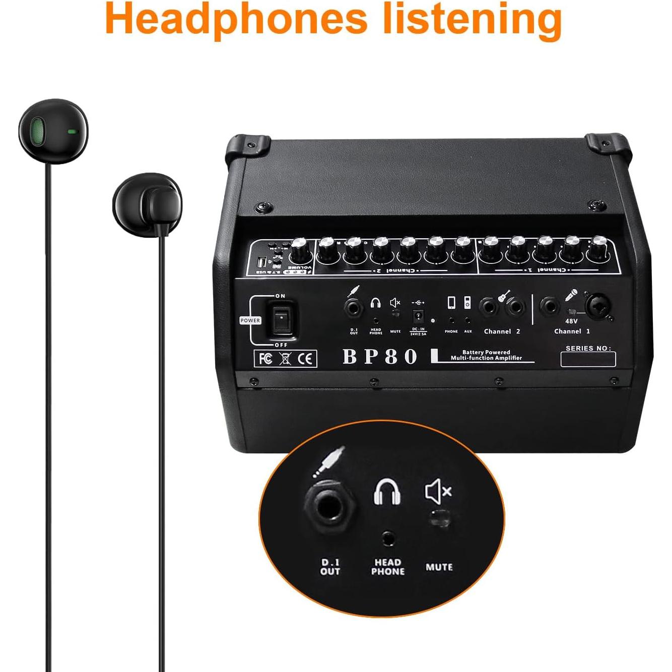 Amplificador Acústico Coolmusic BP80 - 100W, 6 Entradas, Bluetooth, Negro