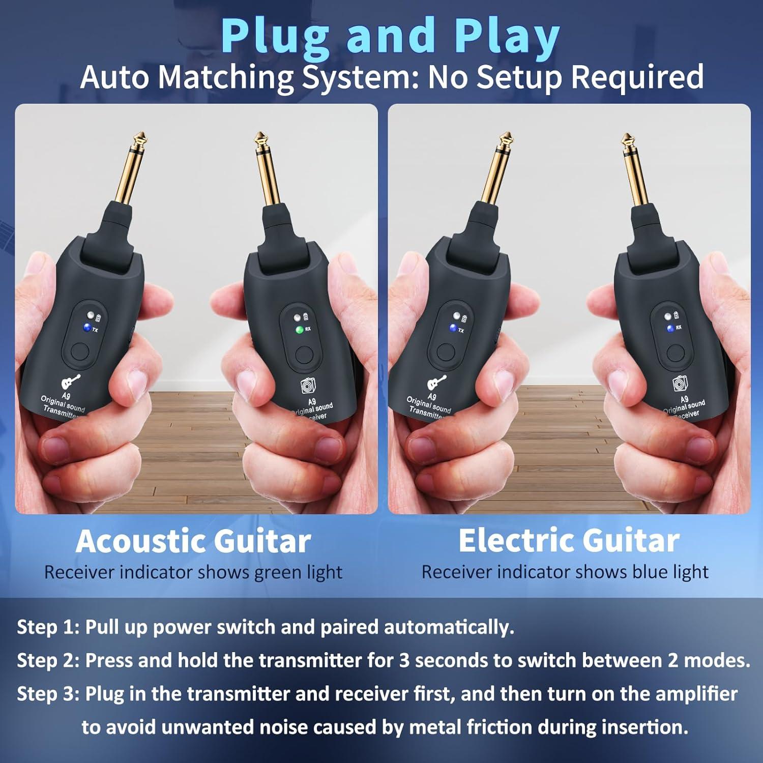 Transmisor y Receptor Inalámbrico de Guitarra A9 Negro 2.4GHz