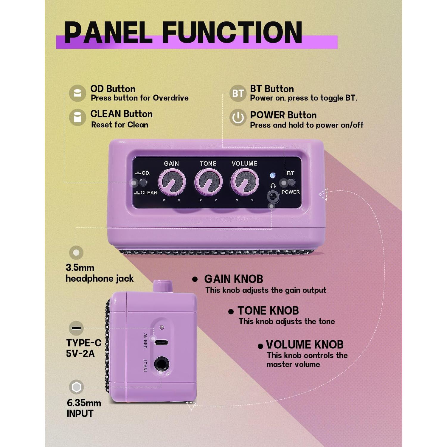 Amplificador de guitarra Leo Jaymz AM05 5W inalámbrico púrpura