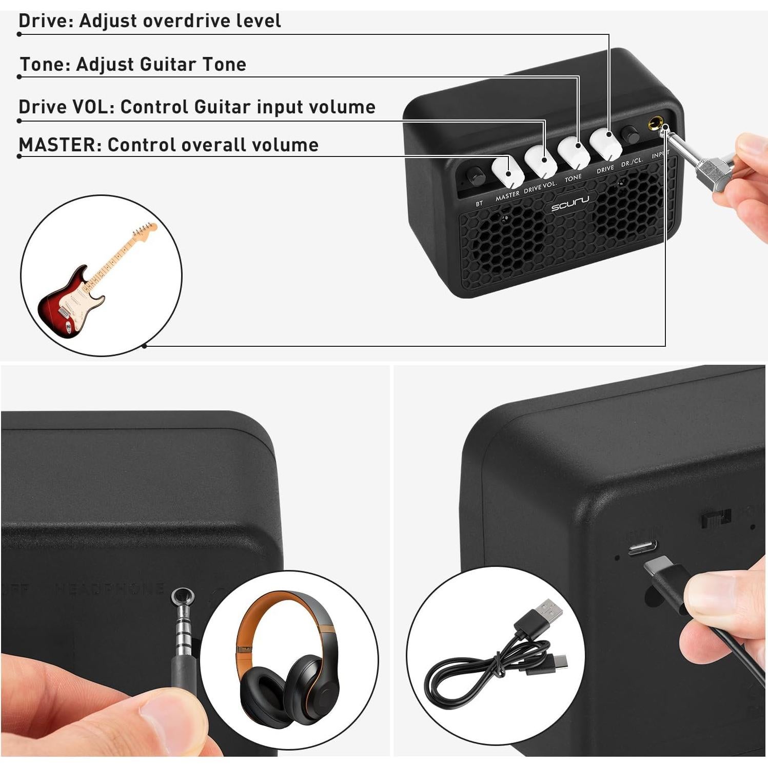 Amplificador Mini de Guitarra Caline 5W Bluetooth Recargable