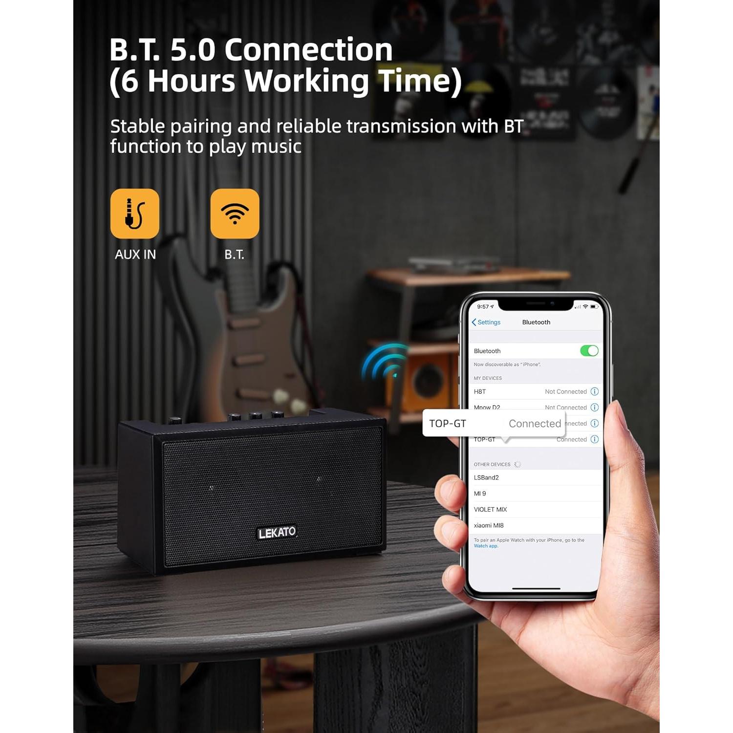 Amplificador de guitarra LEKATO GA-02 5W Bluetooth recargable