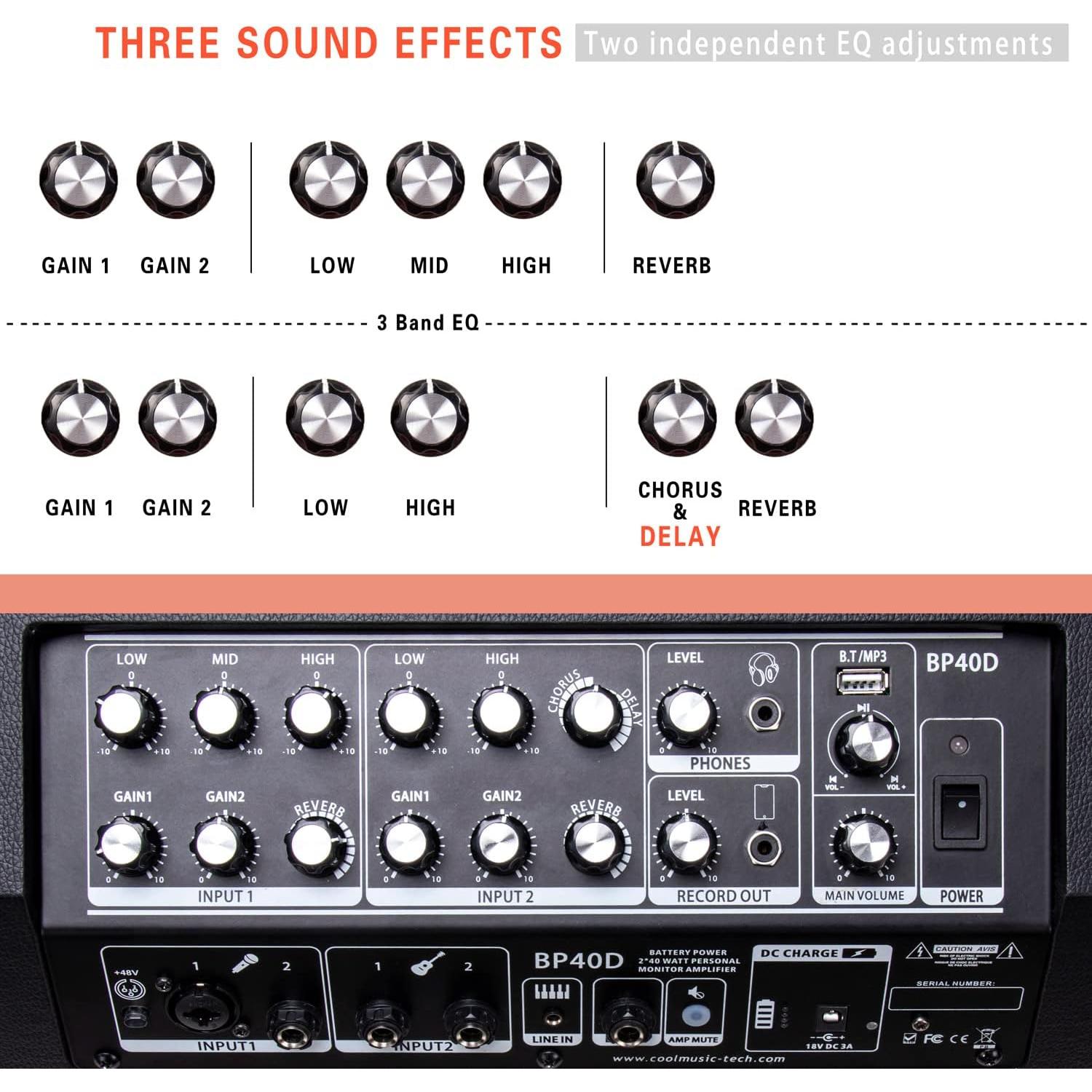 Amplificador de guitarra acústica Coolmusic BP40D 80W Bluetooth