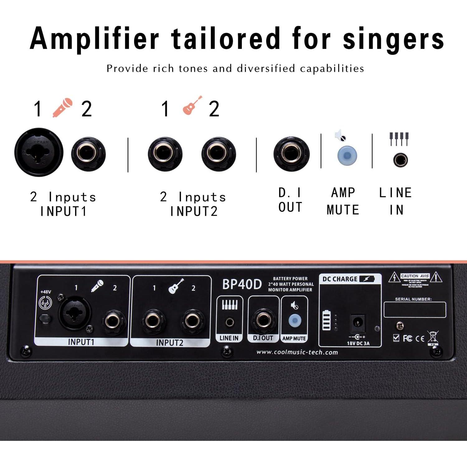 Amplificador de guitarra acústica Coolmusic BP40D 80W Bluetooth