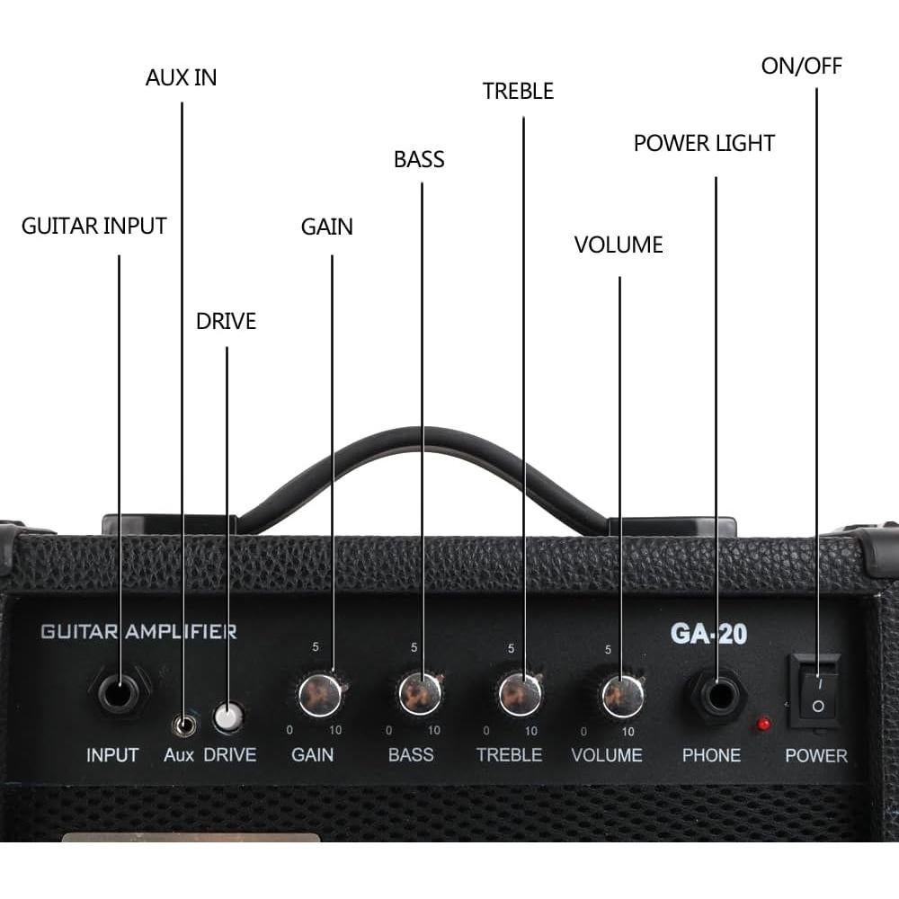 Amplificador de guitarra eléctrica portátil 20W negro con accesorios