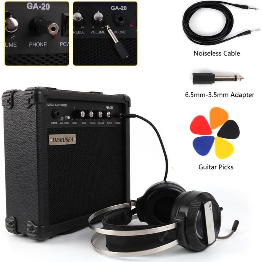 Amplificador de guitarra eléctrica portátil 20W negro con accesorios