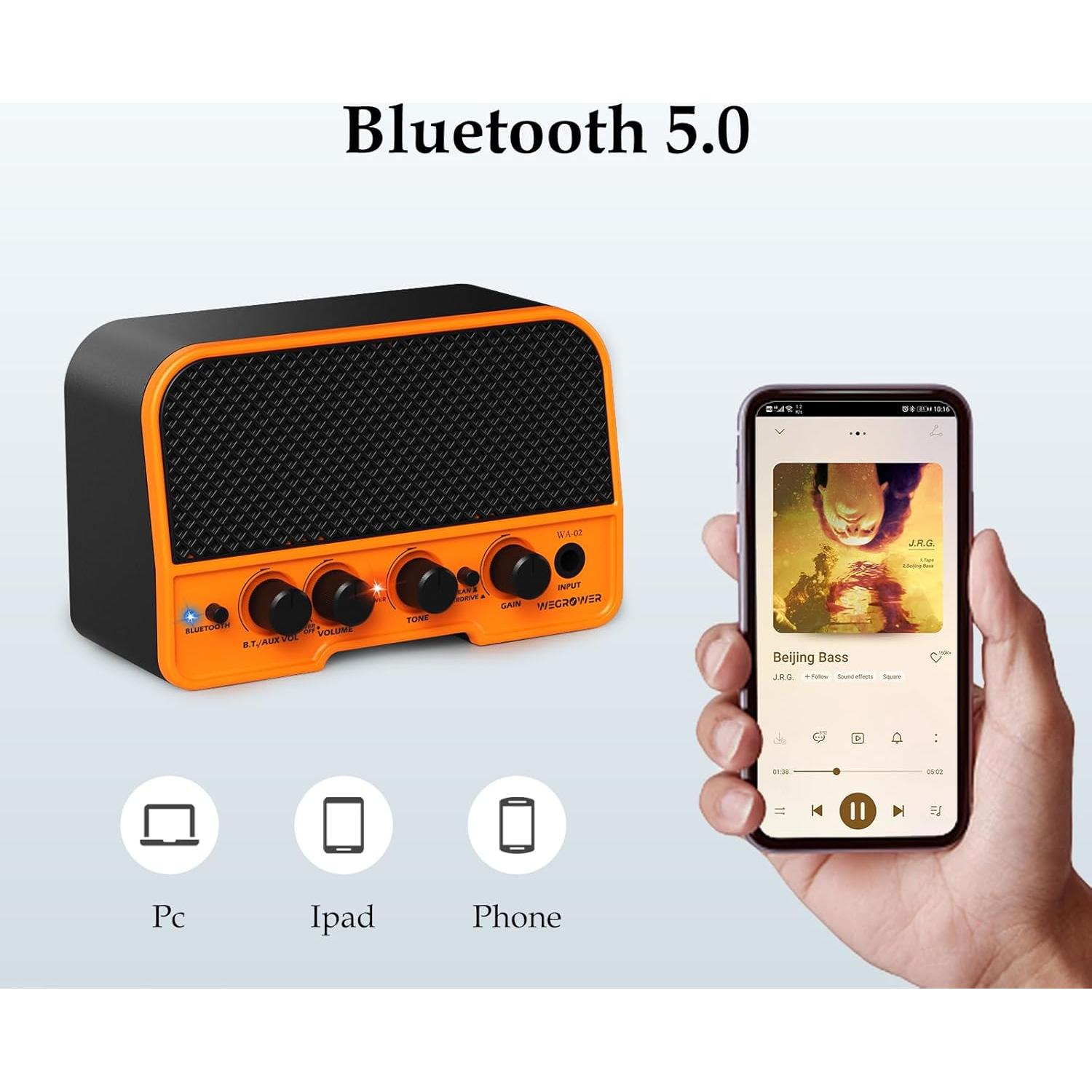 Amplificador de guitarra eléctrica WA-02 Bluetooth 5W recargable
