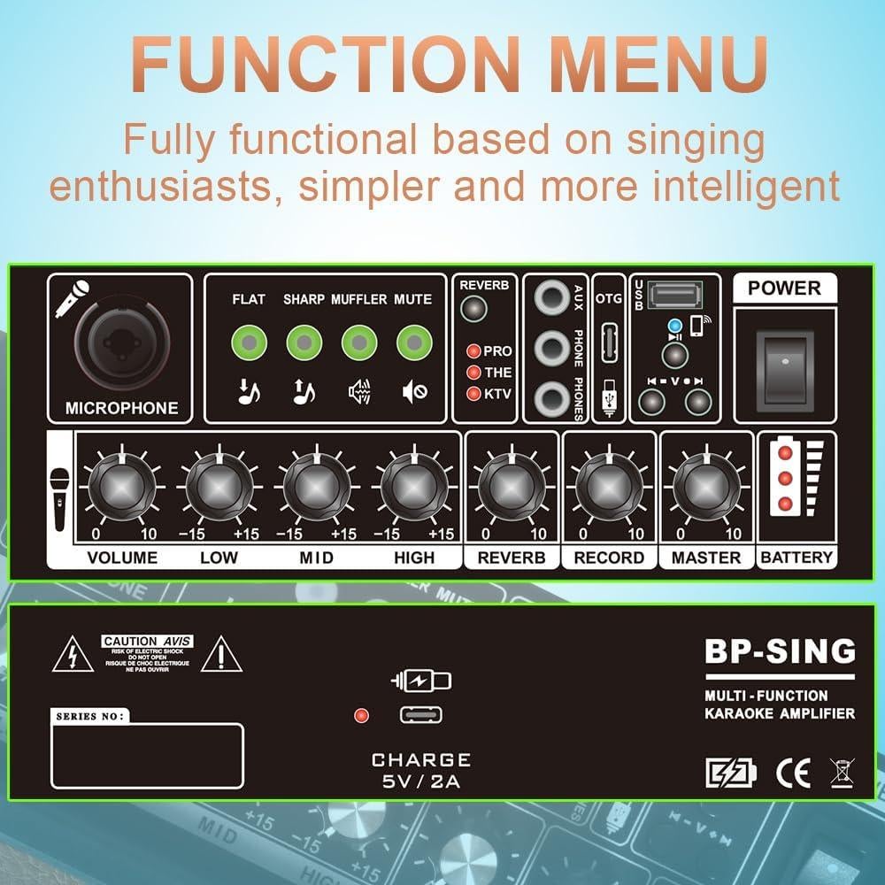 Máquina de Karaoke Coolmusic BP-SING 4.49kg Bluetooth 2 Canales