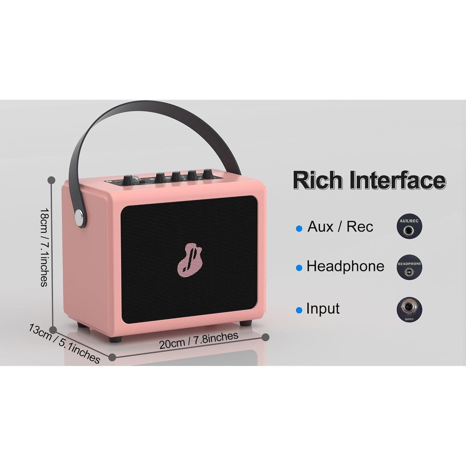 Mini Amplificador de Guitarra Eléctrica Recargable 5W Rosa