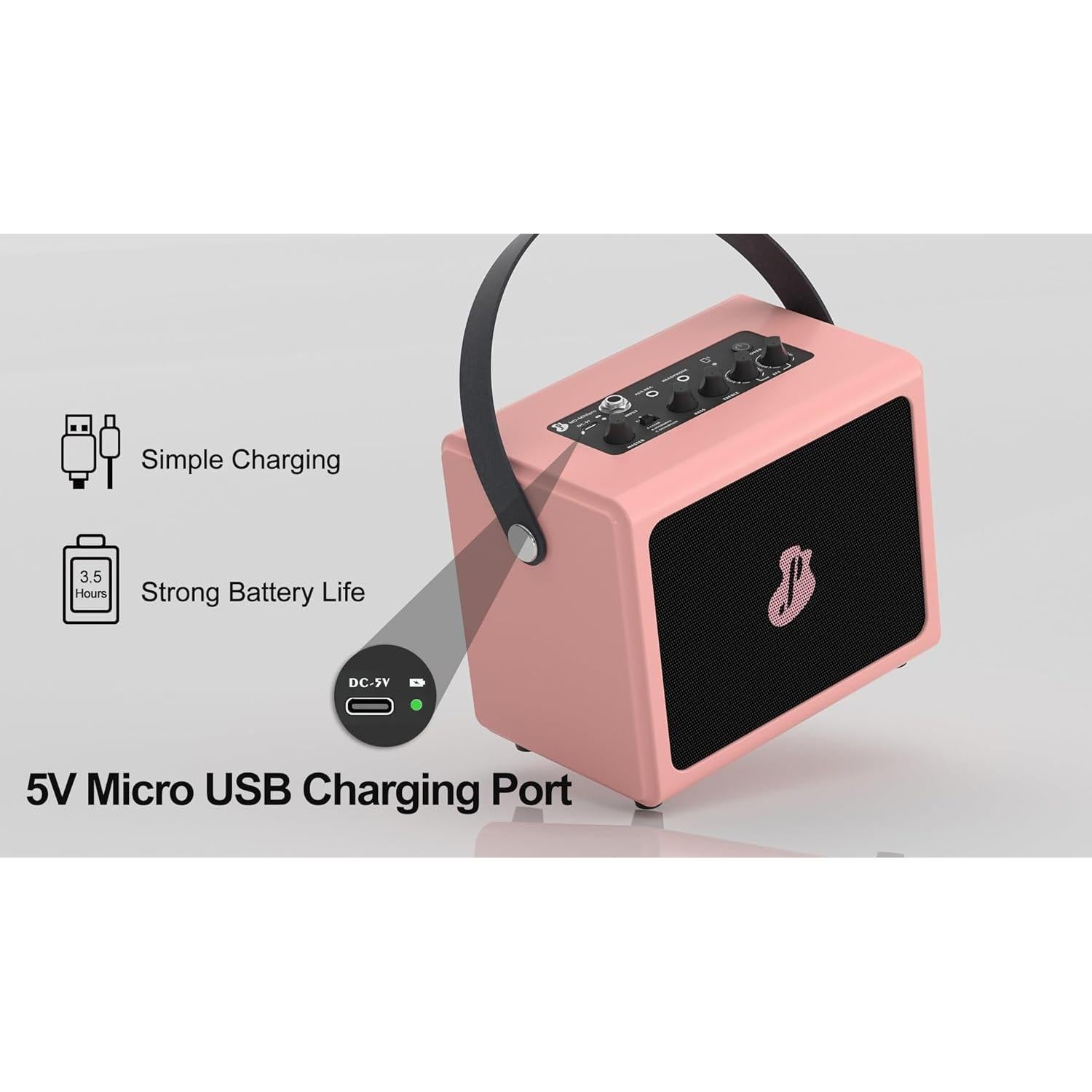 Mini Amplificador de Guitarra Eléctrica Recargable 5W Rosa