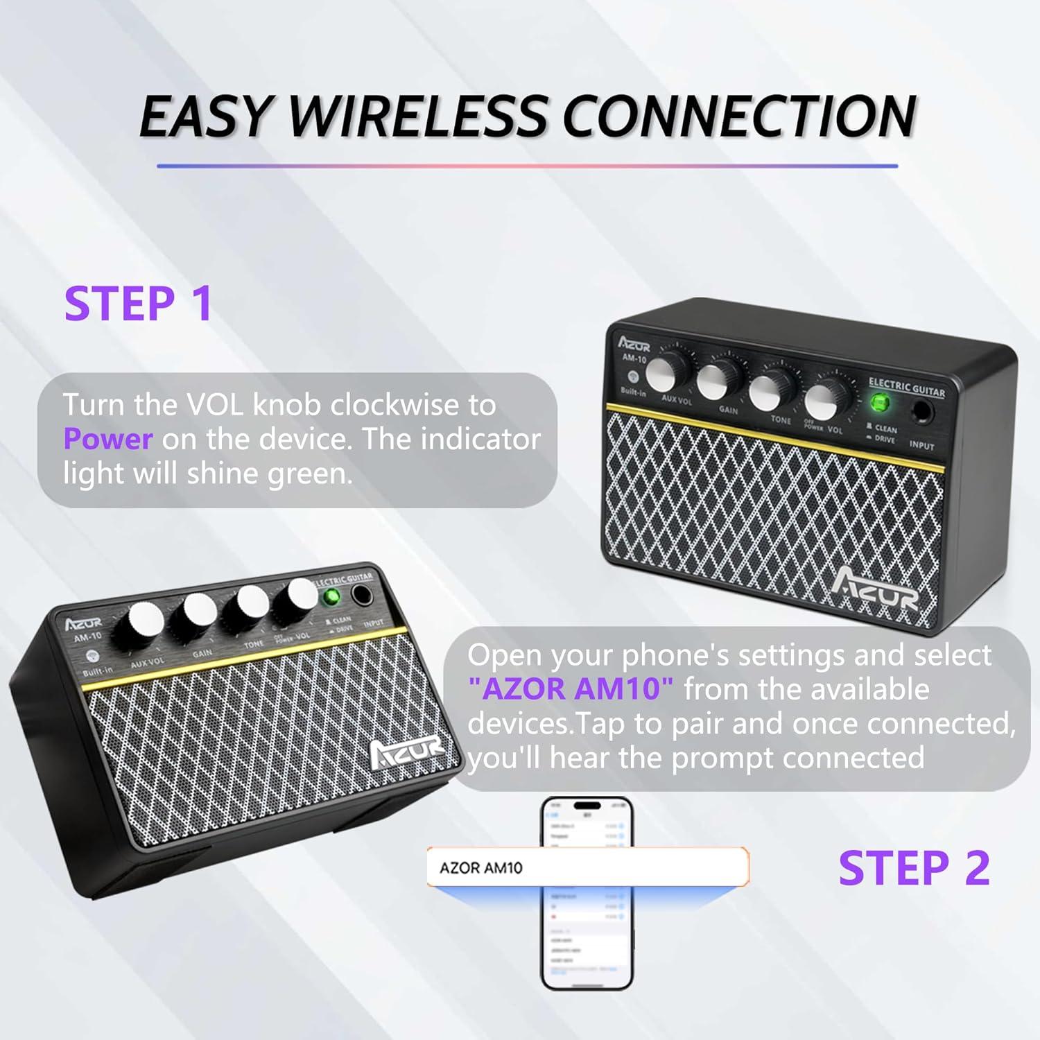 Amplificador de guitarra AZOR ABA-10, 10W recargable USB-C