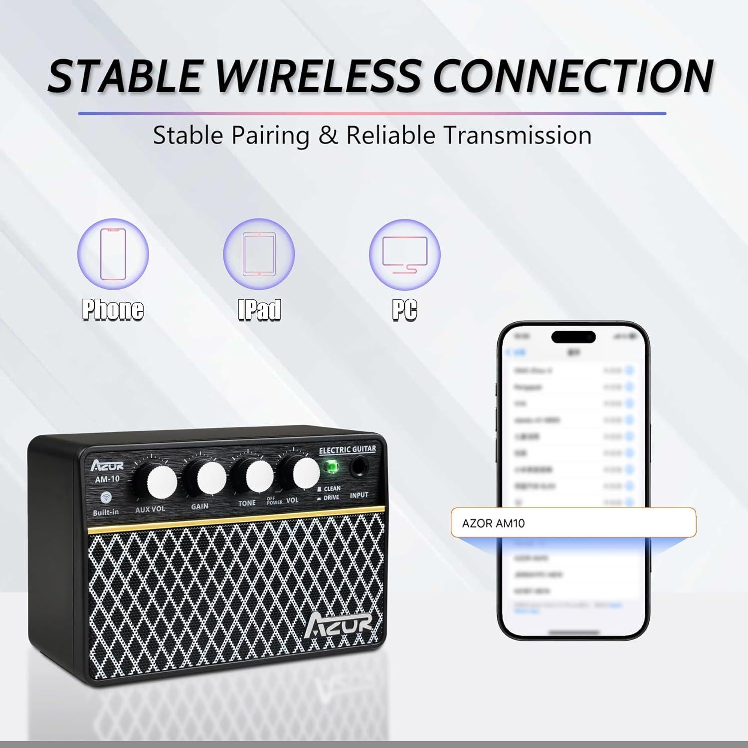 Amplificador de guitarra AZOR ABA-10, 10W recargable USB-C