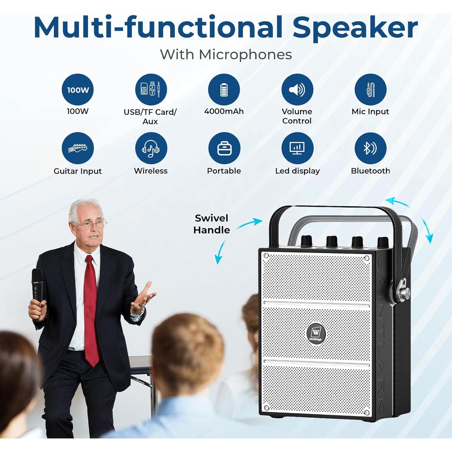 Amplificador de Voz 100W ResponseBridge S99 con 2 Micrófonos Inalámbricos