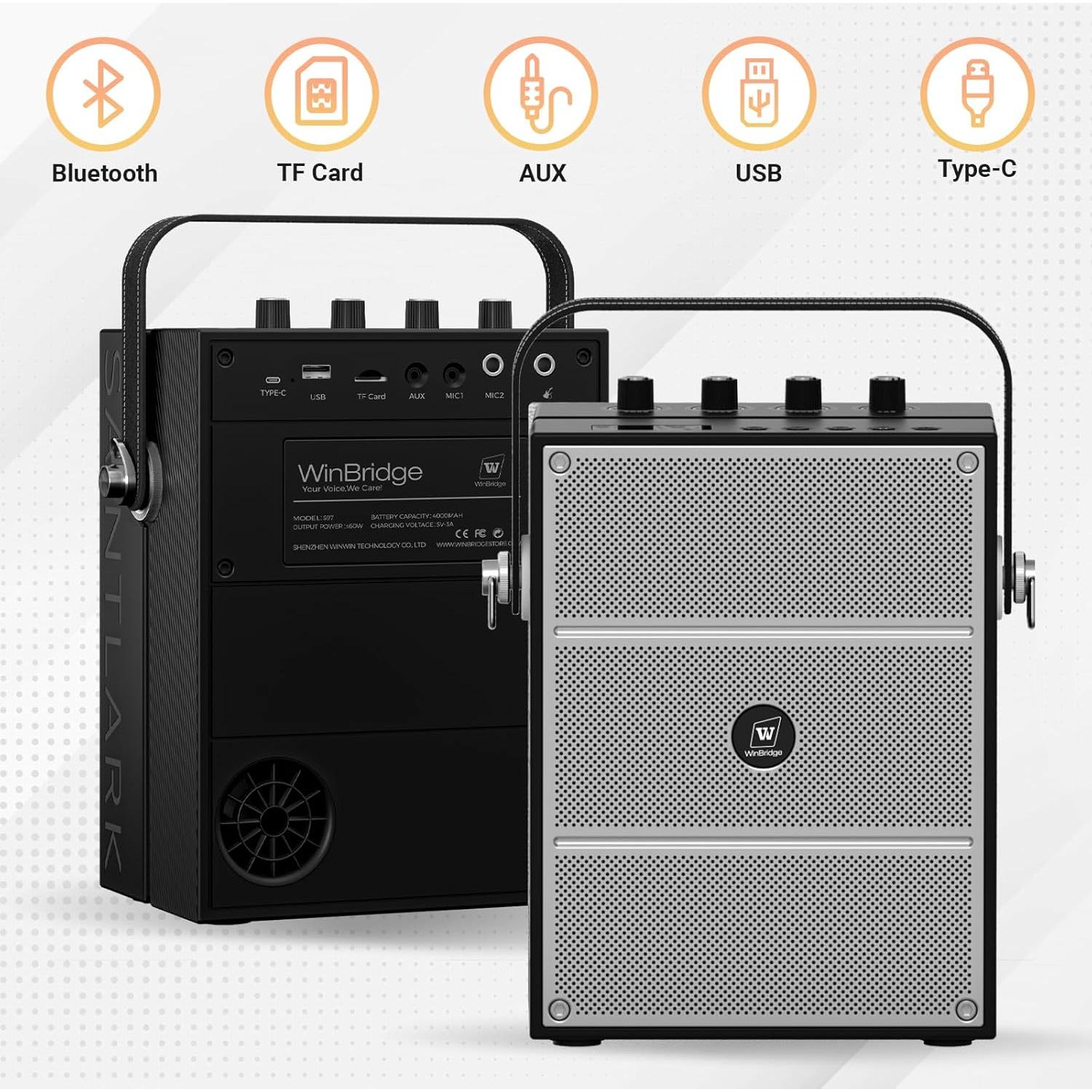 Altavoz Bluetooth WinBridge S97 60W con Micrófonos Inalámbricos