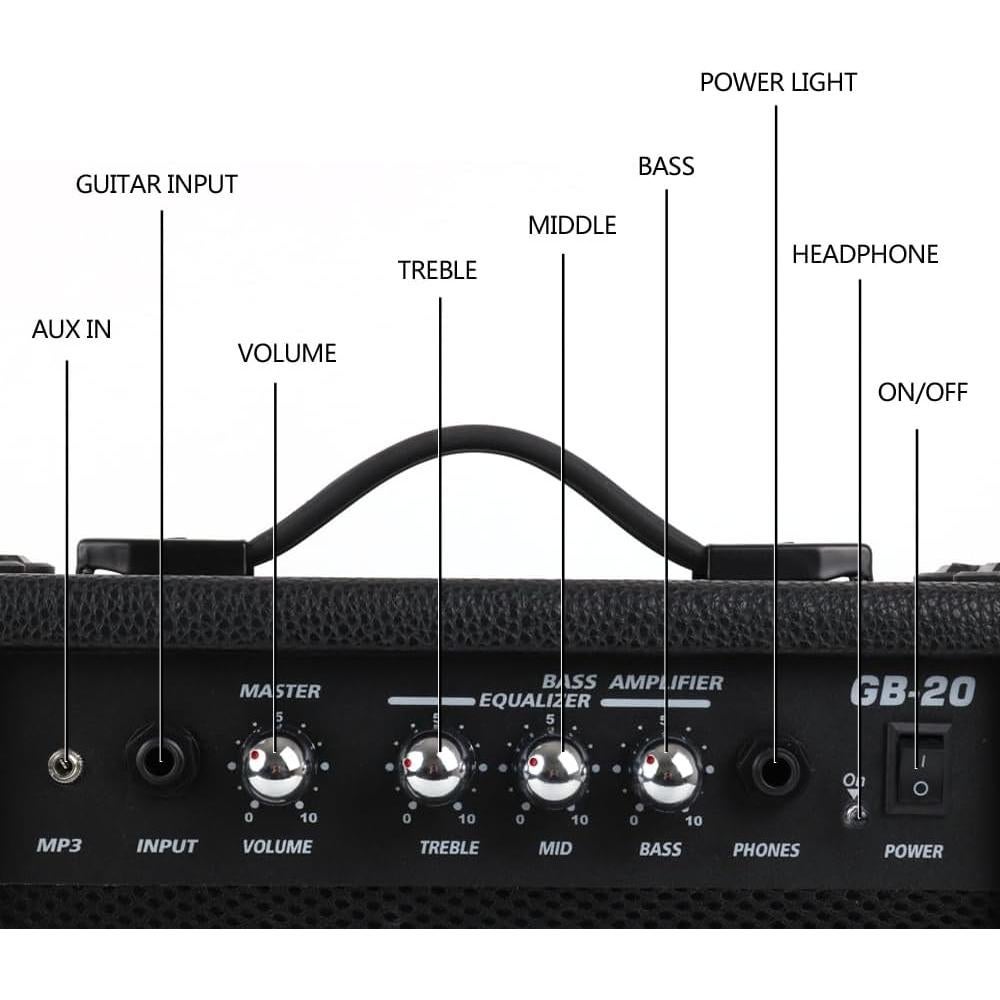 Amplificador Portátil de Guitarra y Bajo 20W GA-003 Negro