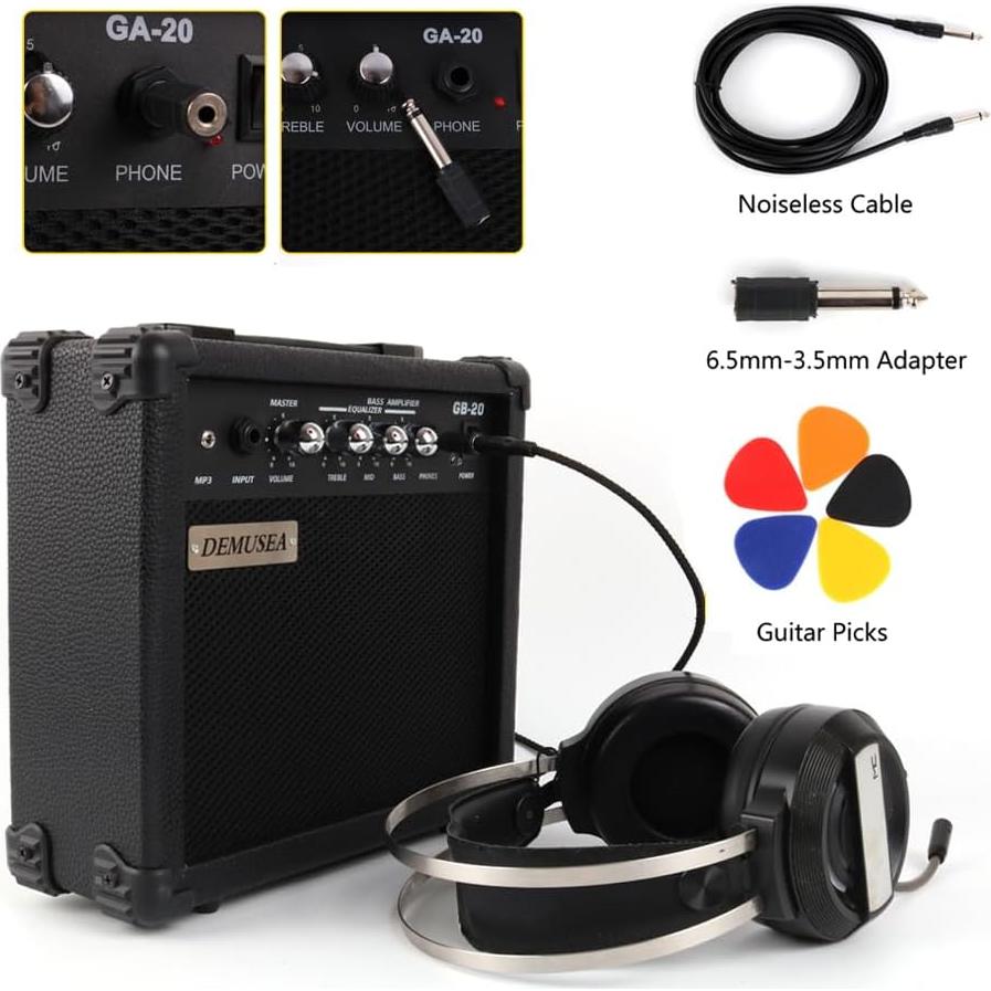 Amplificador Portátil de Guitarra y Bajo 20W GA-003 Negro