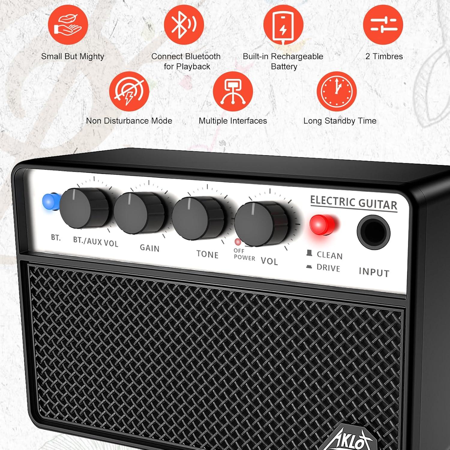 Amplificador de Guitarra Eléctrica Portátil AKLOT 10W Negro