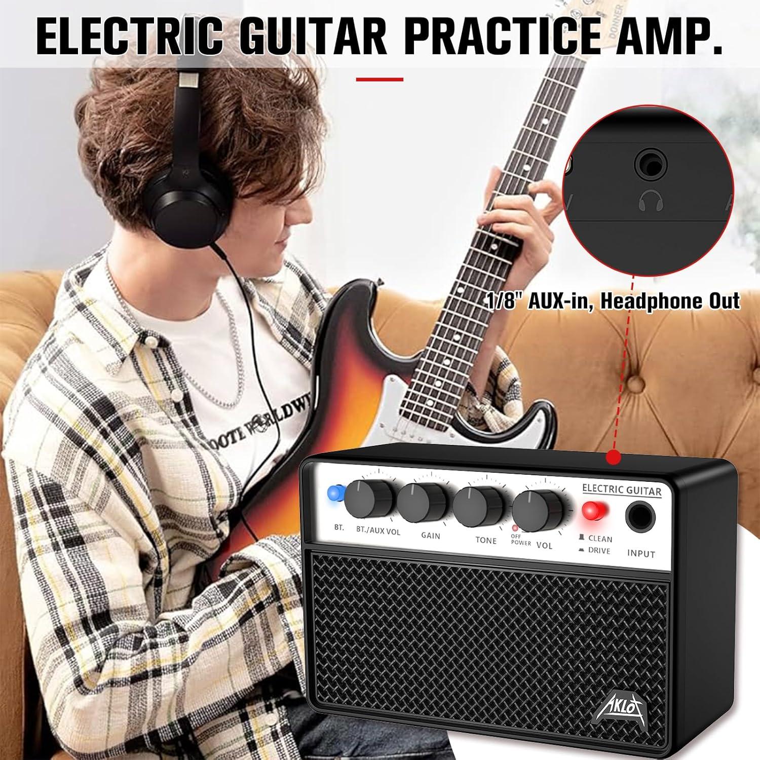 Amplificador de Guitarra Eléctrica Portátil AKLOT 10W Negro