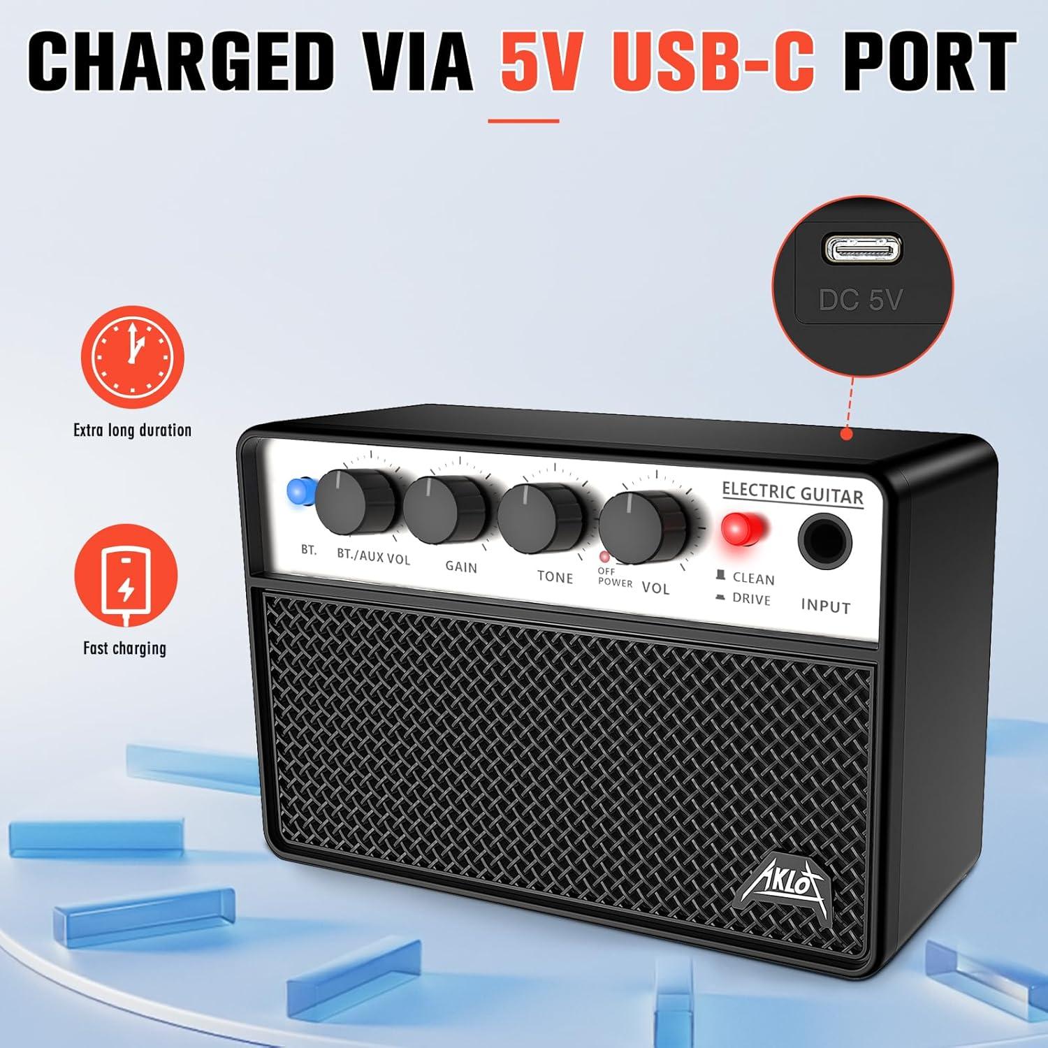 Amplificador de Guitarra Eléctrica Portátil AKLOT 10W Negro