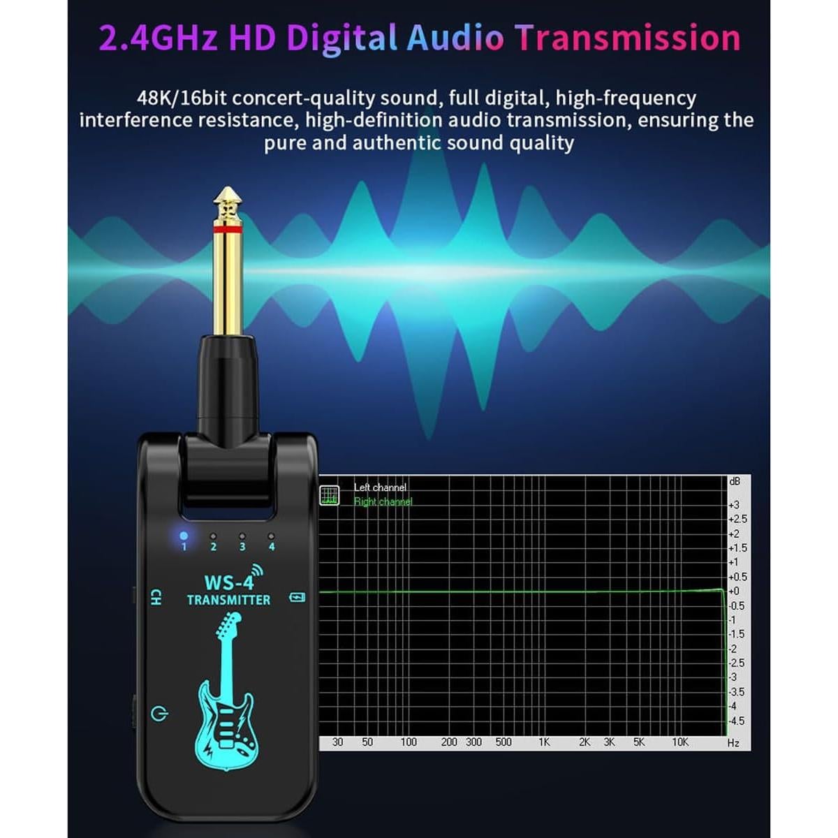 Sistema Inalámbrico de Guitarra 2.4GHz Recargable Negro