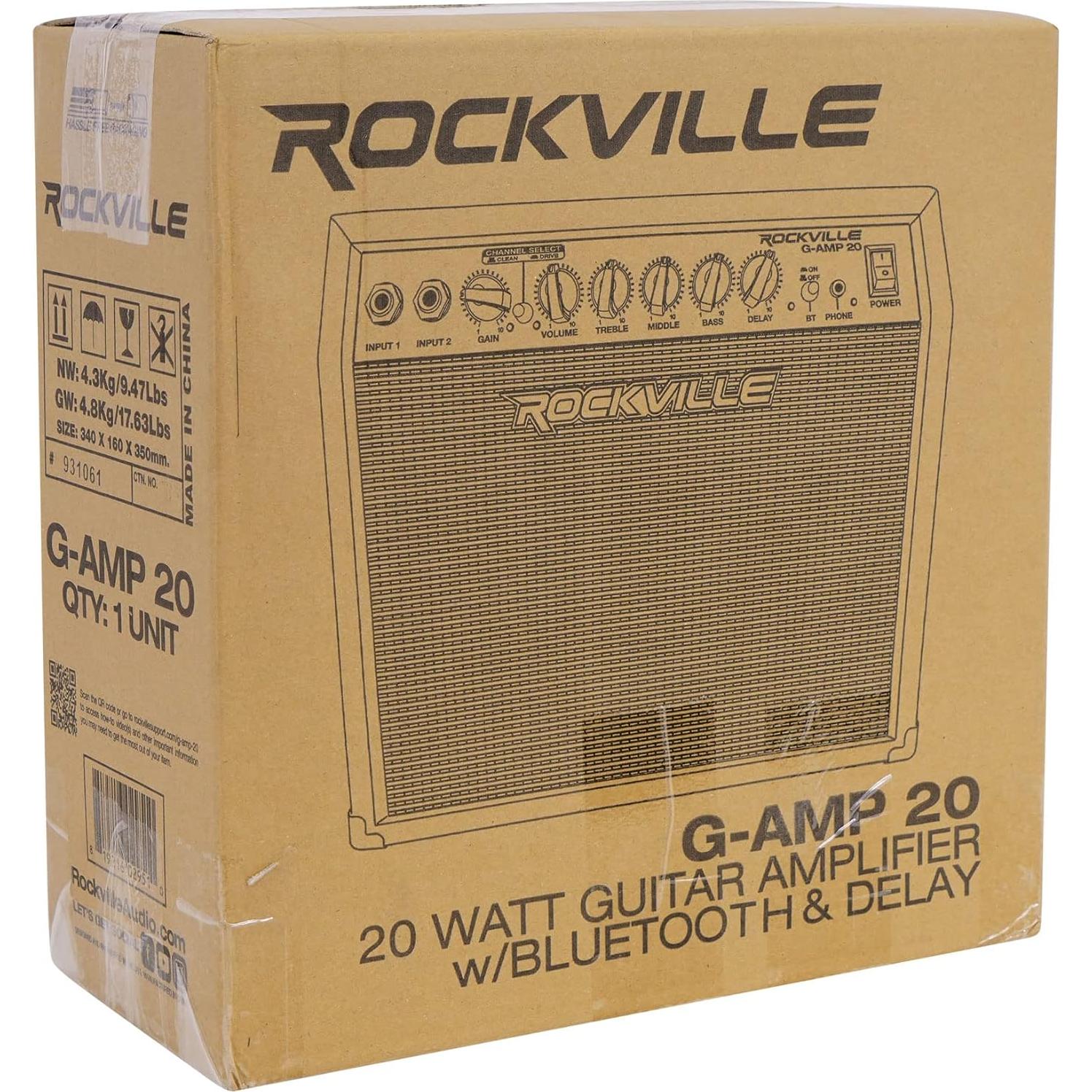 Amplificador de Guitarra Rockville G-AMP 20W Bluetooth + Mic + Auriculares