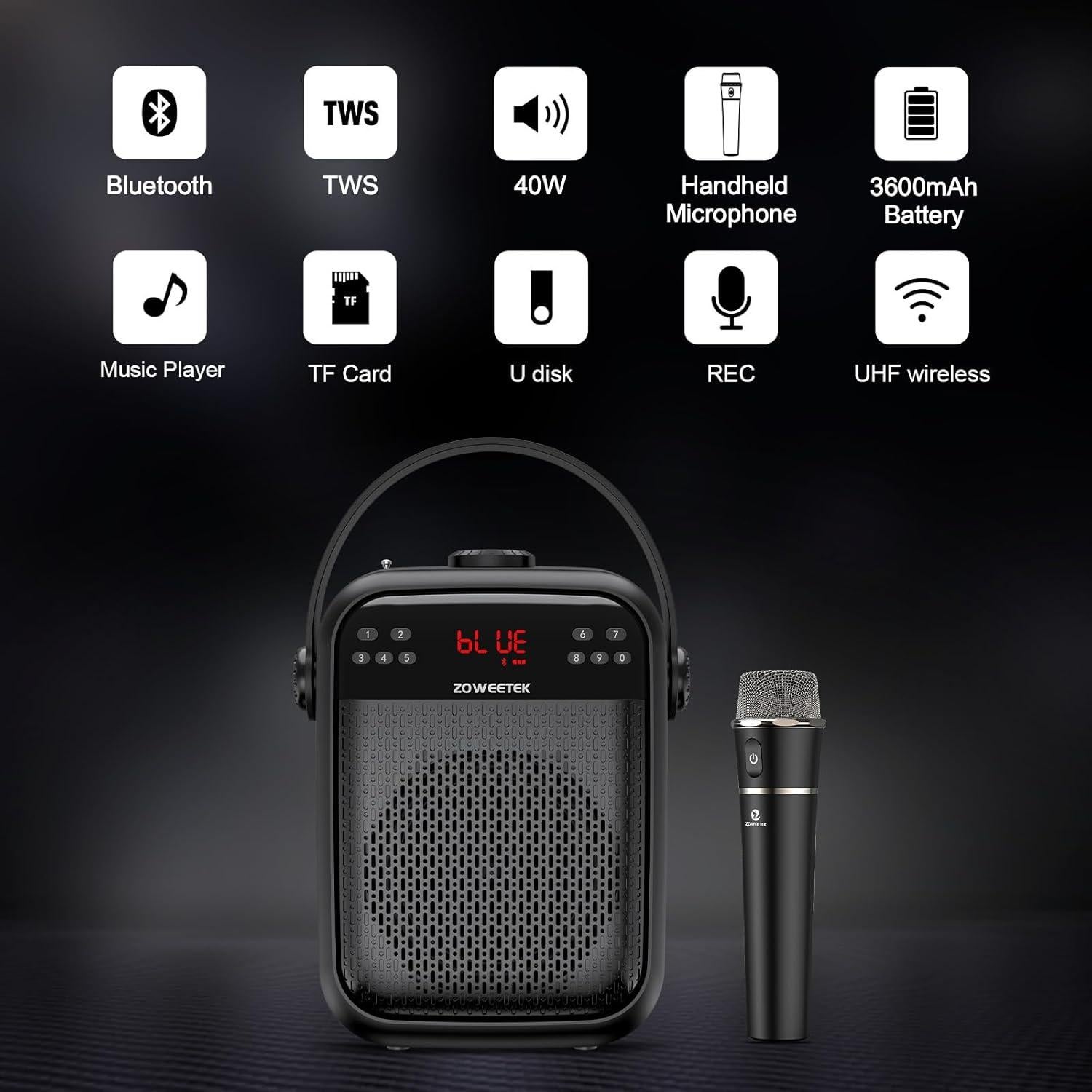 Amplificador de Voz ZOWEETEK H6 Inalámbrico 40W con Micrófono