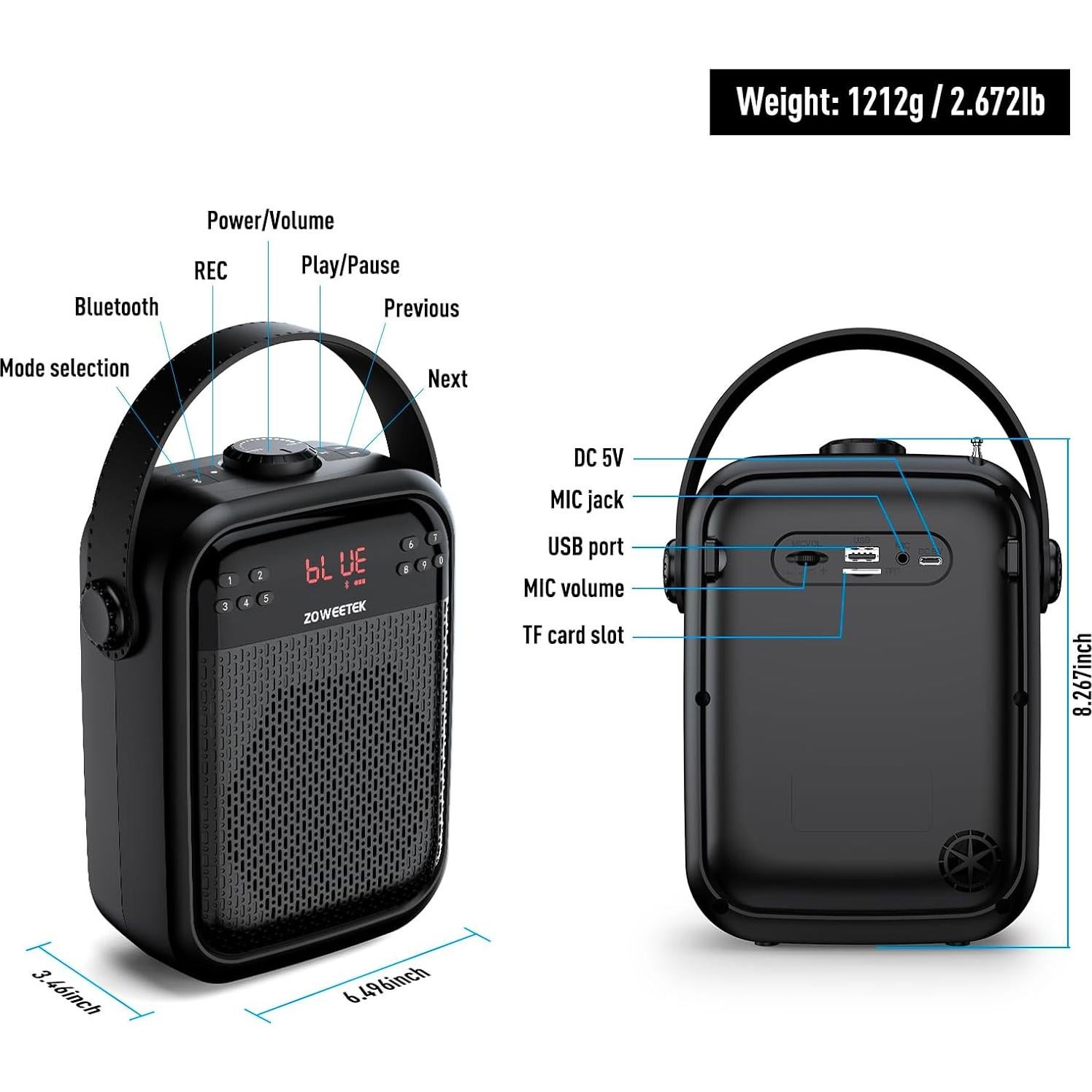 Amplificador de Voz ZOWEETEK H6 Inalámbrico 40W con Micrófono