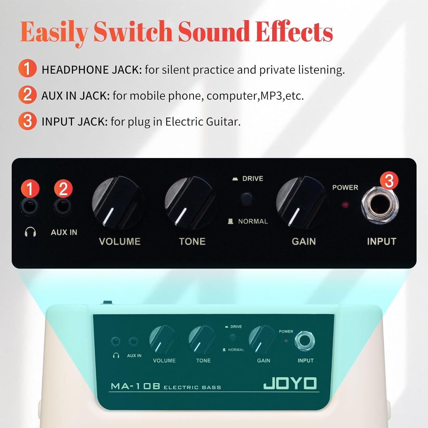 Amplificador de Bajo JOYO MA-10B 10W Portátil con Cable 4.5m