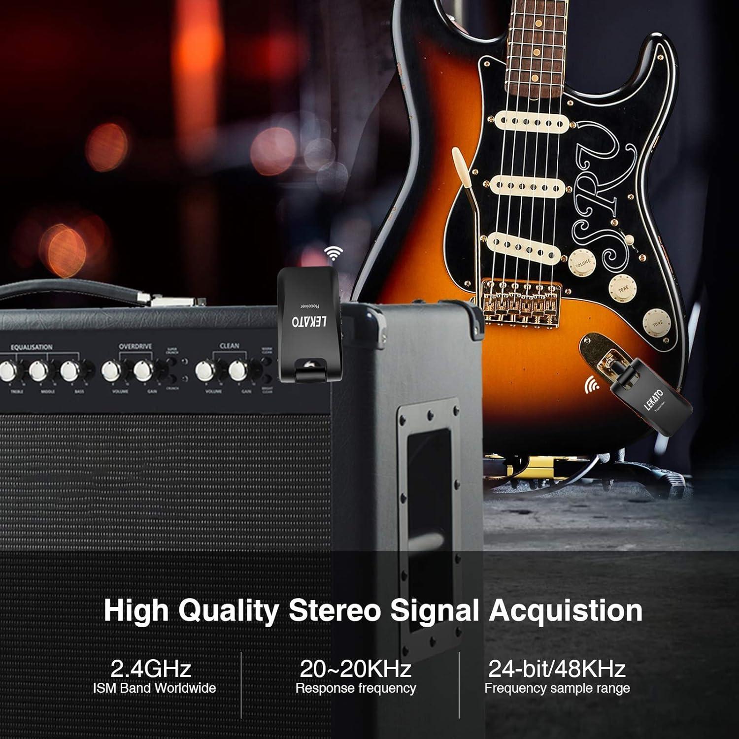 Sistema Inalámbrico de Guitarra LEKATO 2.4GHz 6 Canales Negro