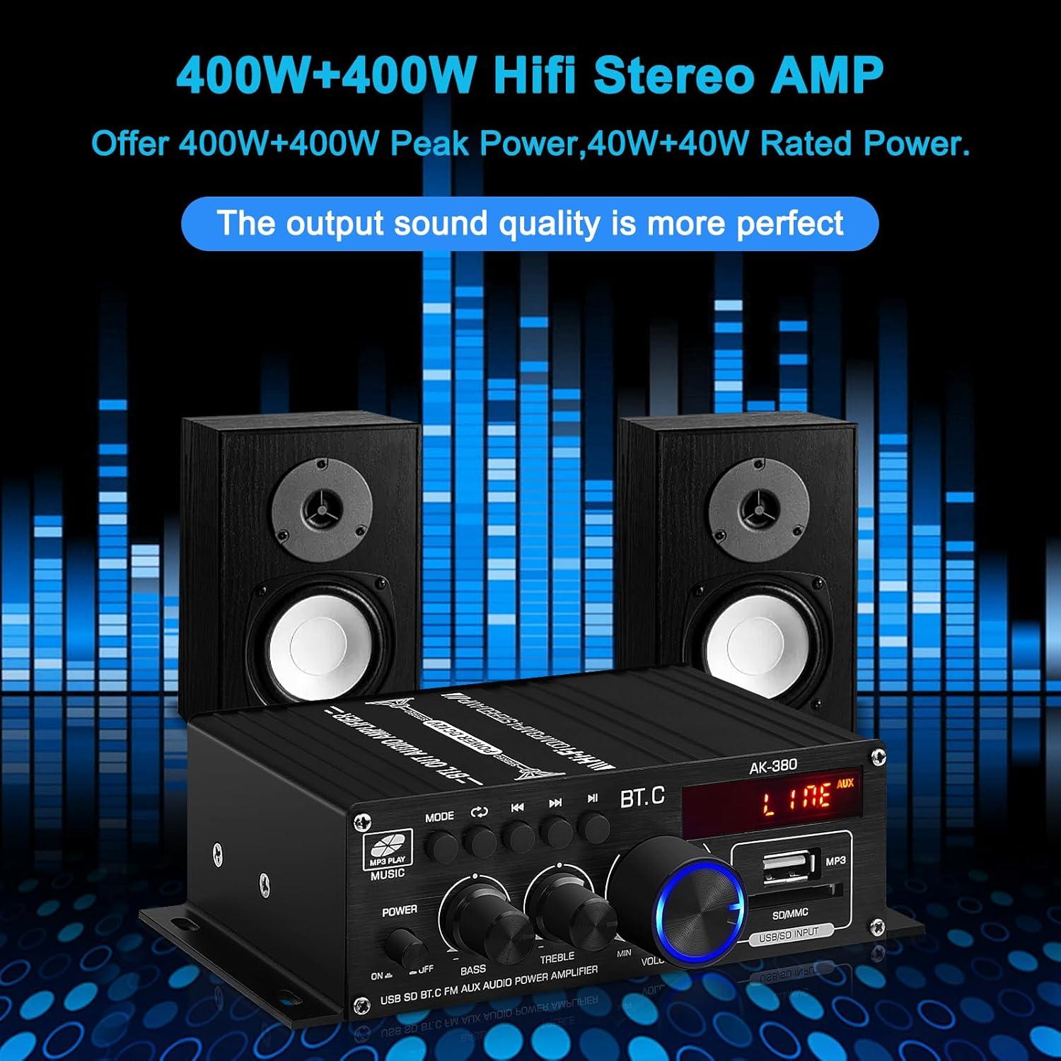 Amplificador de Potencia de Audio Bluetooth 5.0 AK-380 800W HiFi