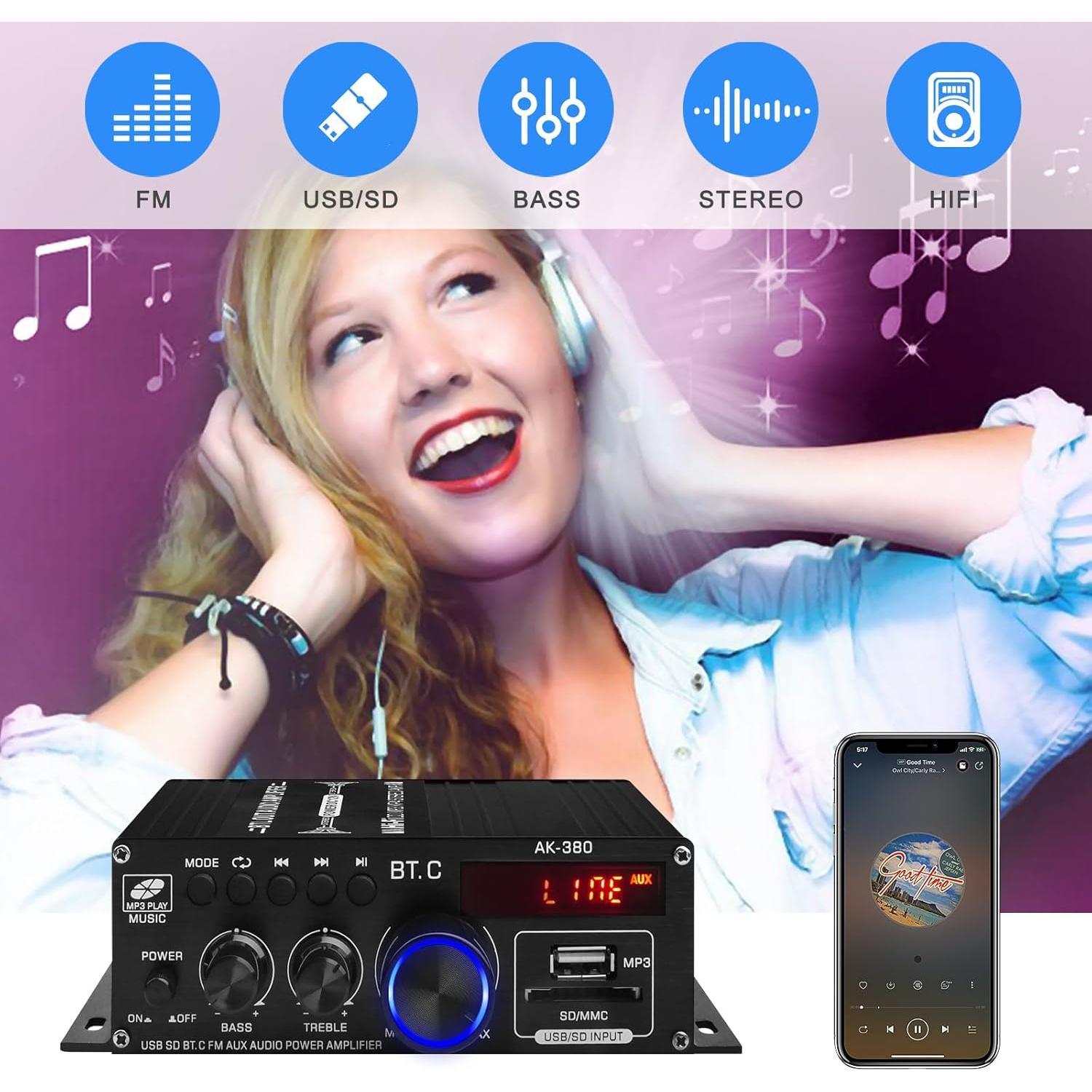 Amplificador de Potencia de Audio Bluetooth 5.0 AK-380 800W HiFi